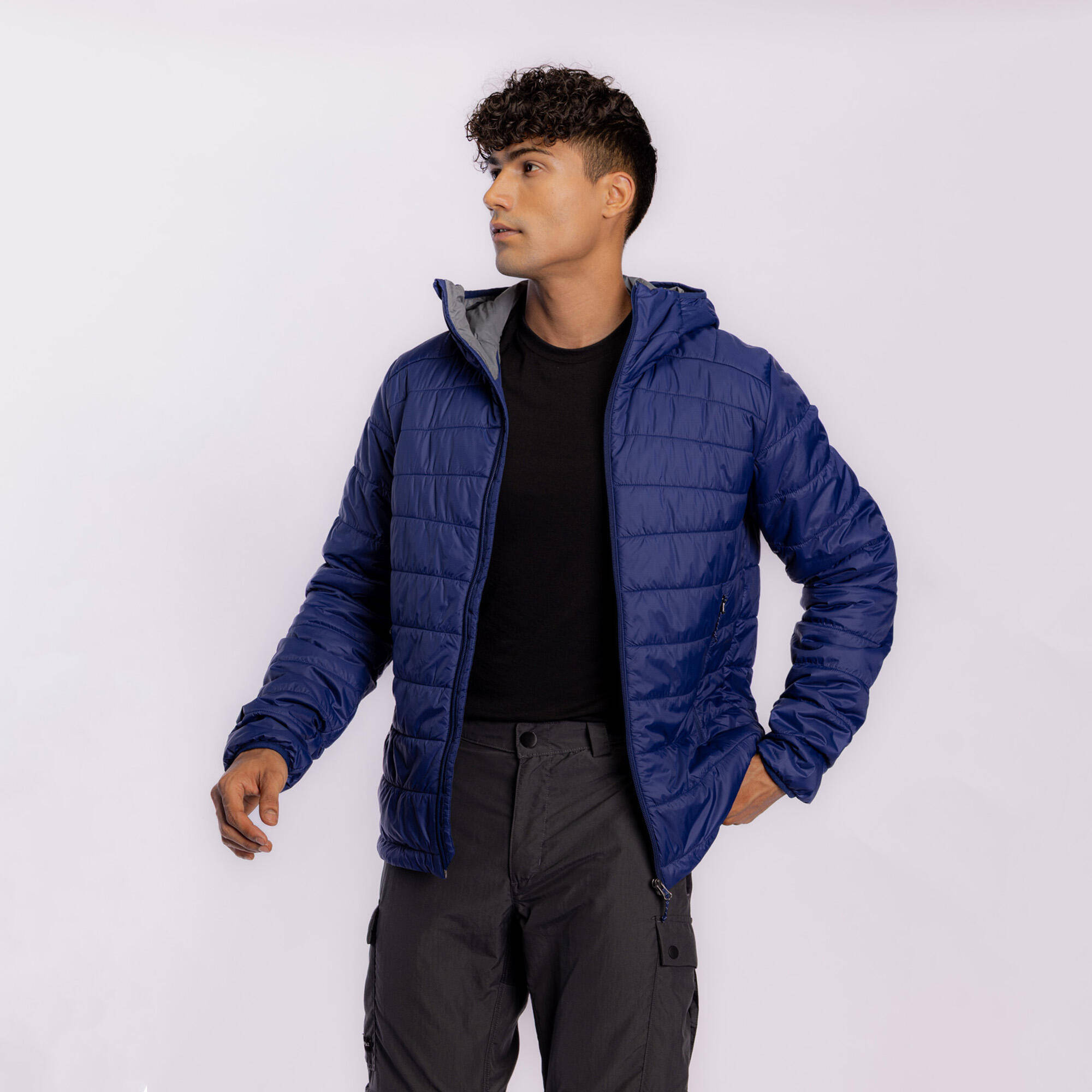 Men’s synthetic trekking down jacket with hood MT100 -5°C - Blue