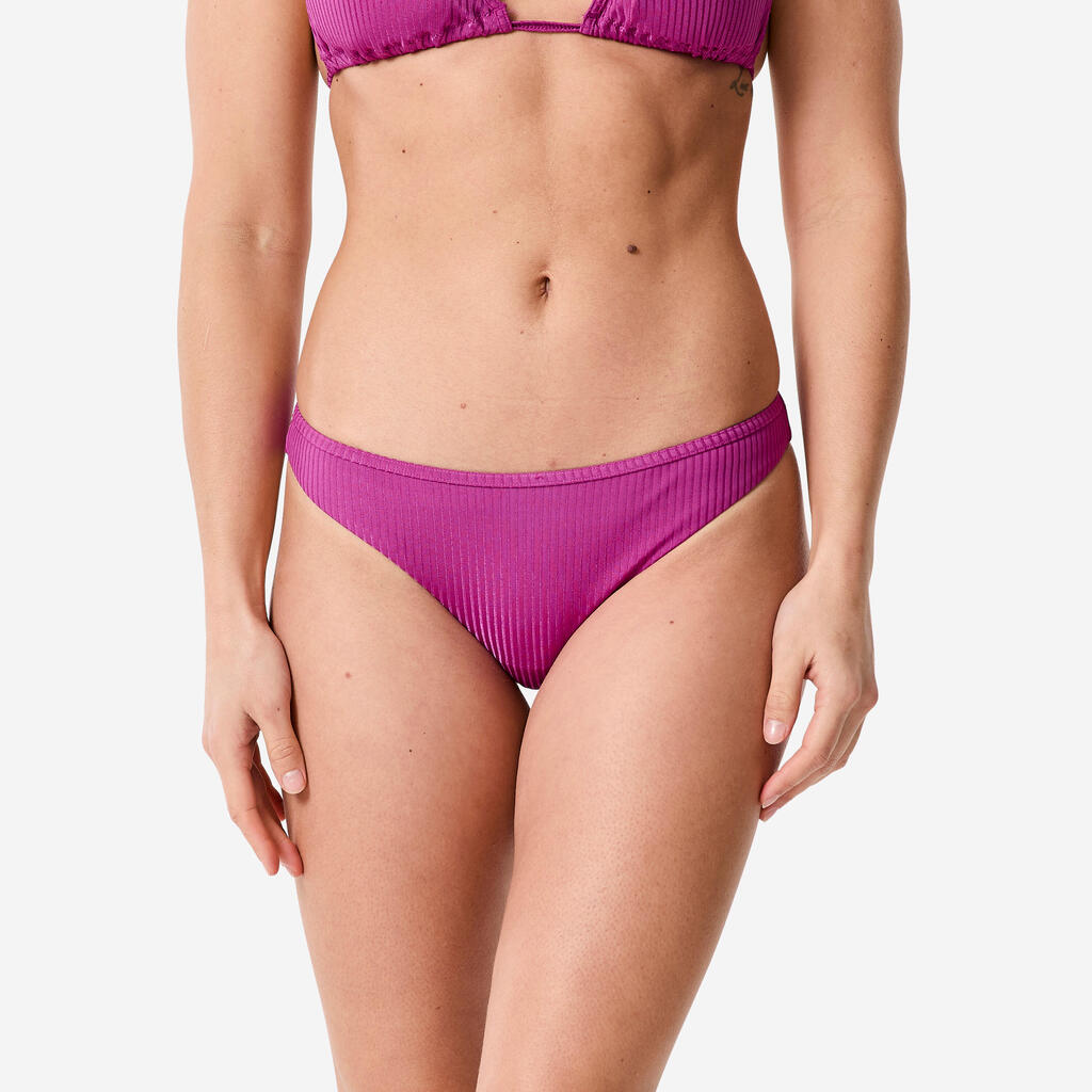 Women’s ribbed high-leg tanga bikini bottoms, Lulu purple