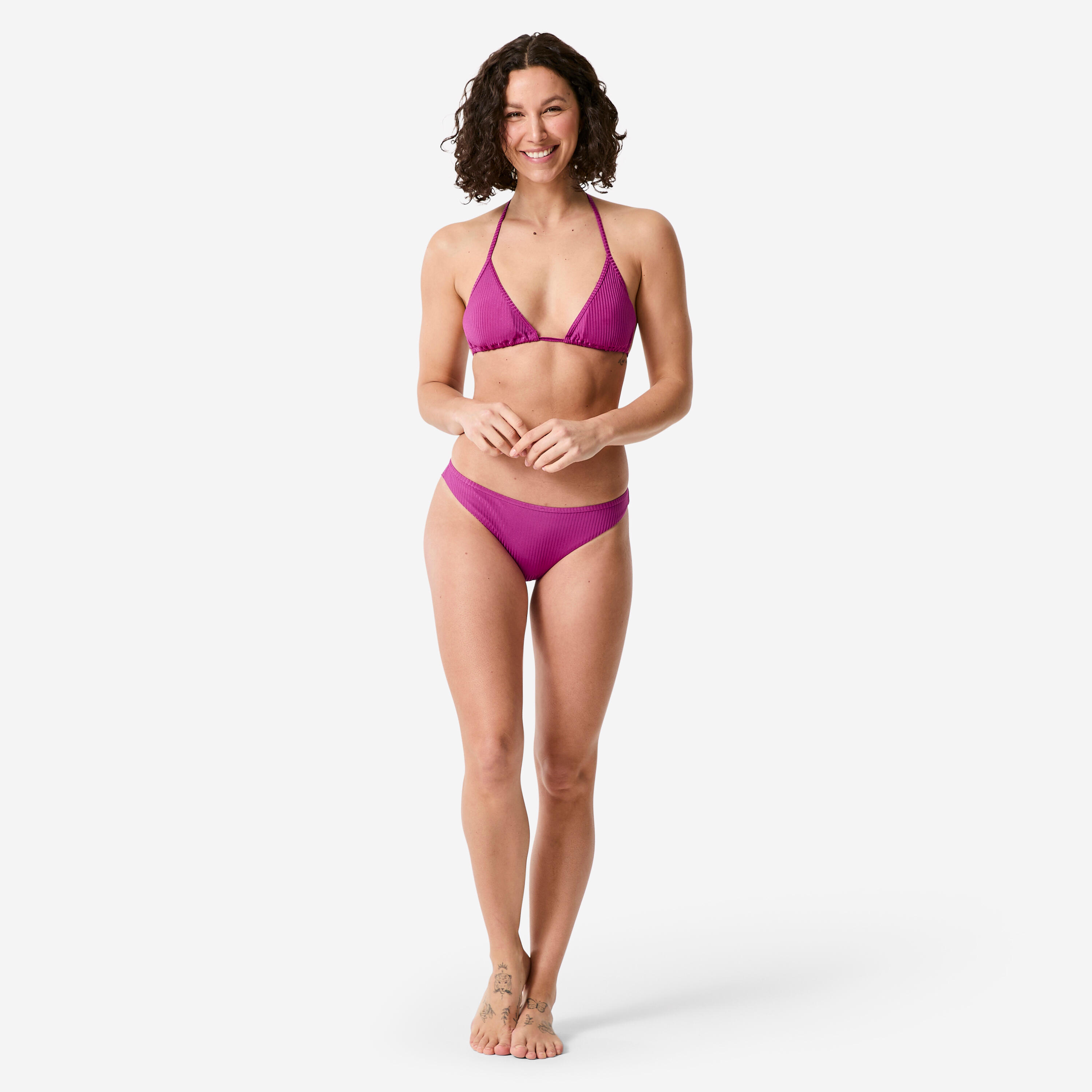 Bas de bikini tanga échancré côtelé femme, Lulu 2/5