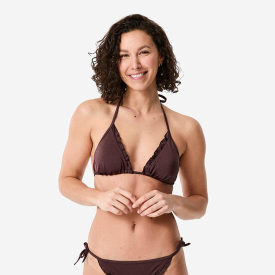 Haut de maillot de bain triangle à volants femme, Mae Cancan marron