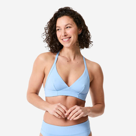 Haut de maillot de bain surf brassière texturé femme, Bea Venice bleu ciel
