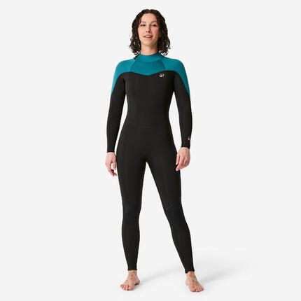 COMBINAISON SURF 500 FEMME 4/3 NOIRE ET VERTE BACKZIP