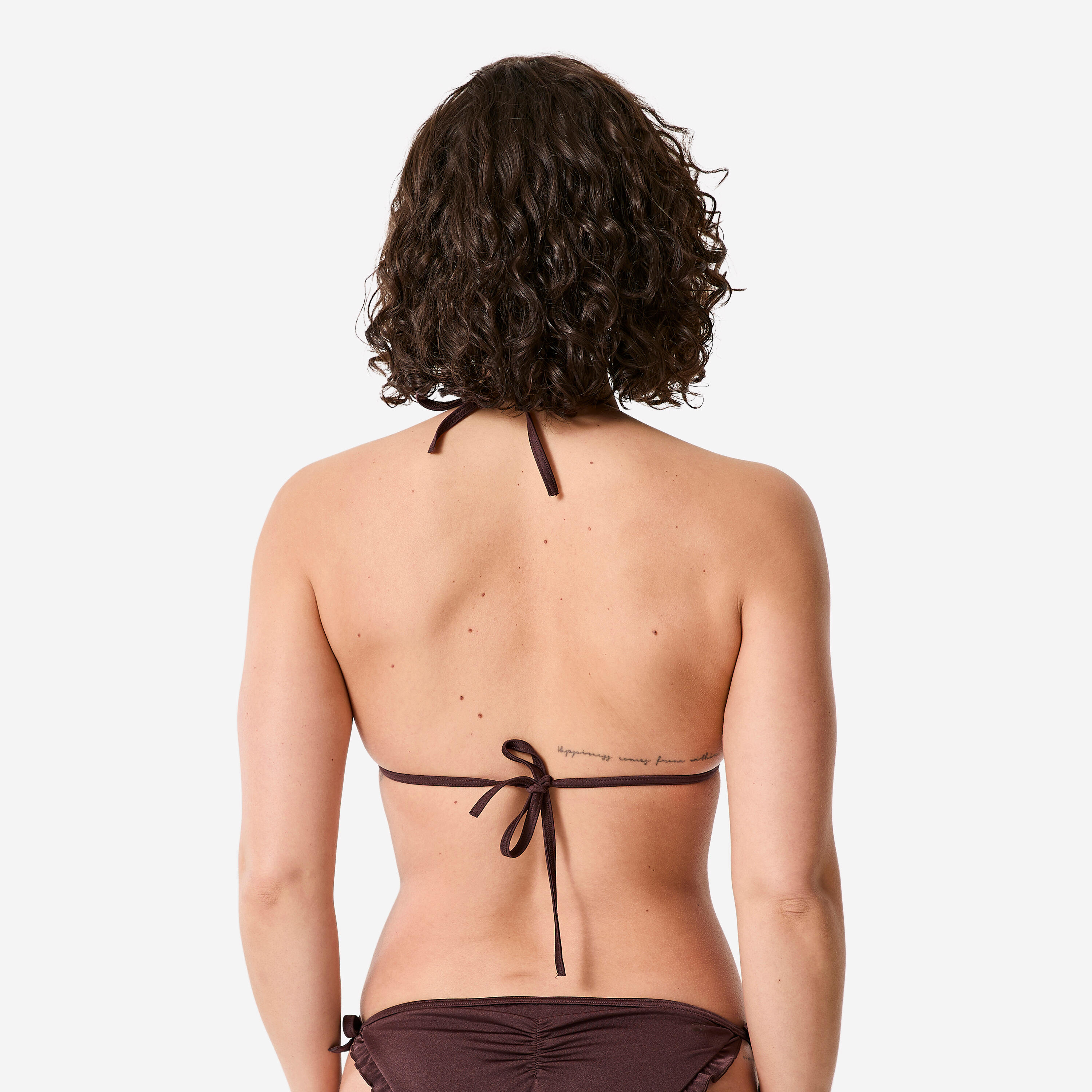 Haut de maillot de bain triangle à volants femme, Mae Cancan marron 3/6
