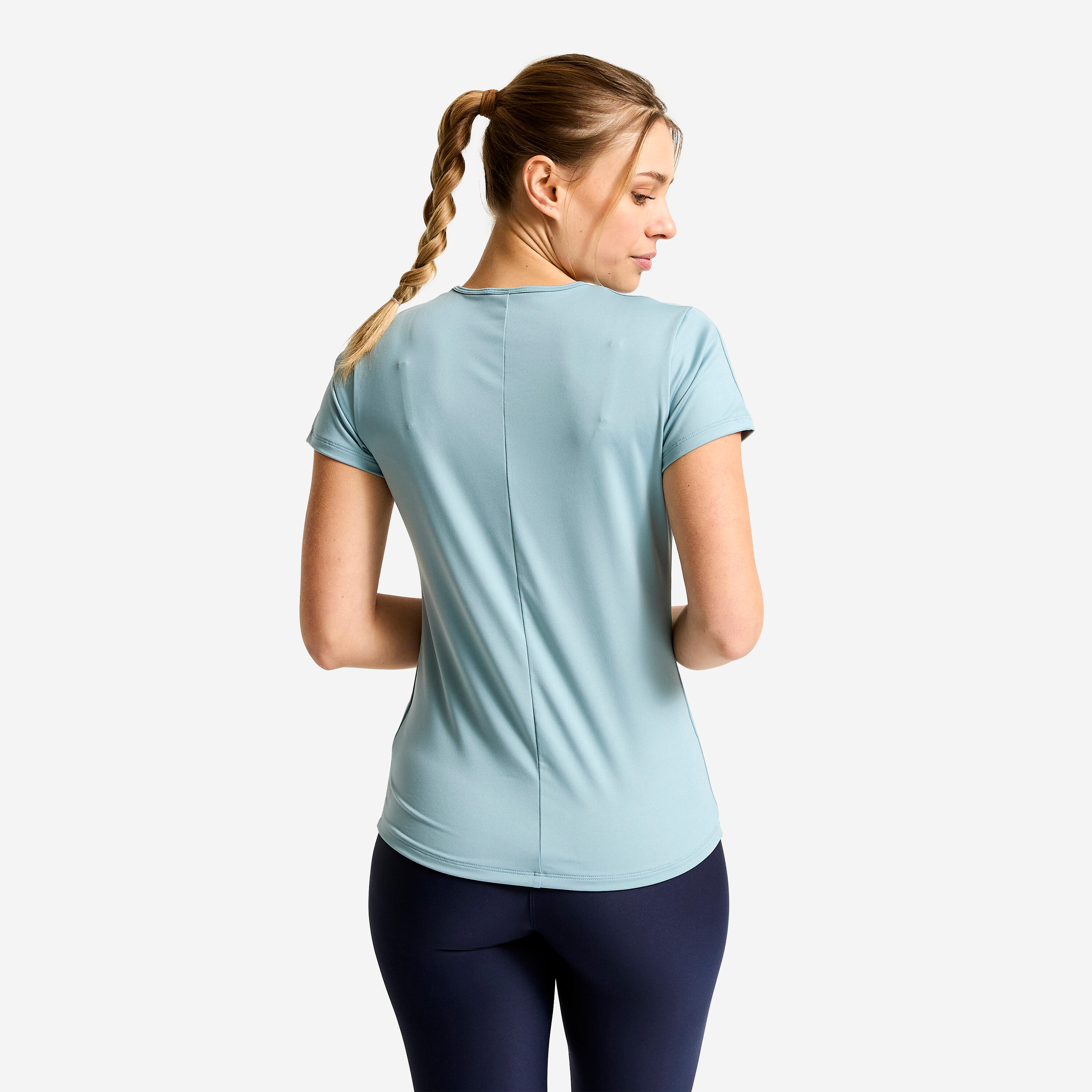 T-shirt donna palestra regular fit traspirante azzurra 4/7