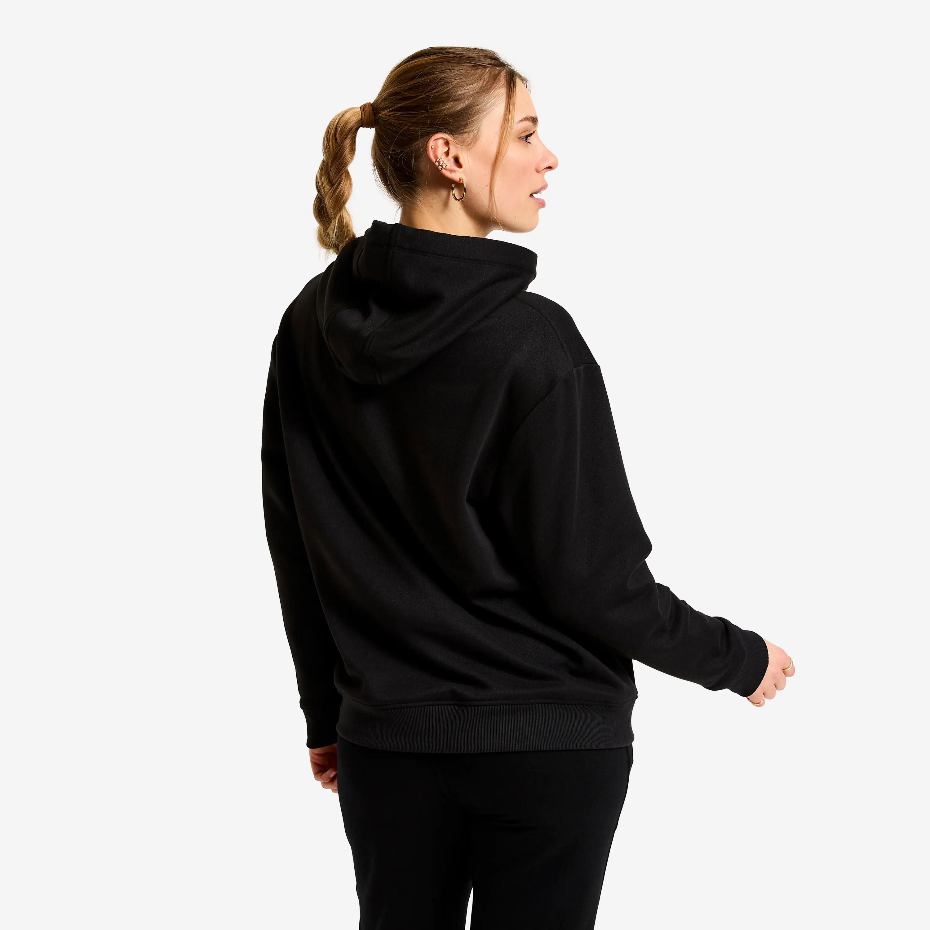 Felpa donna palestra ESSENTIAL con cappuccio e zip pesante nera 4/9