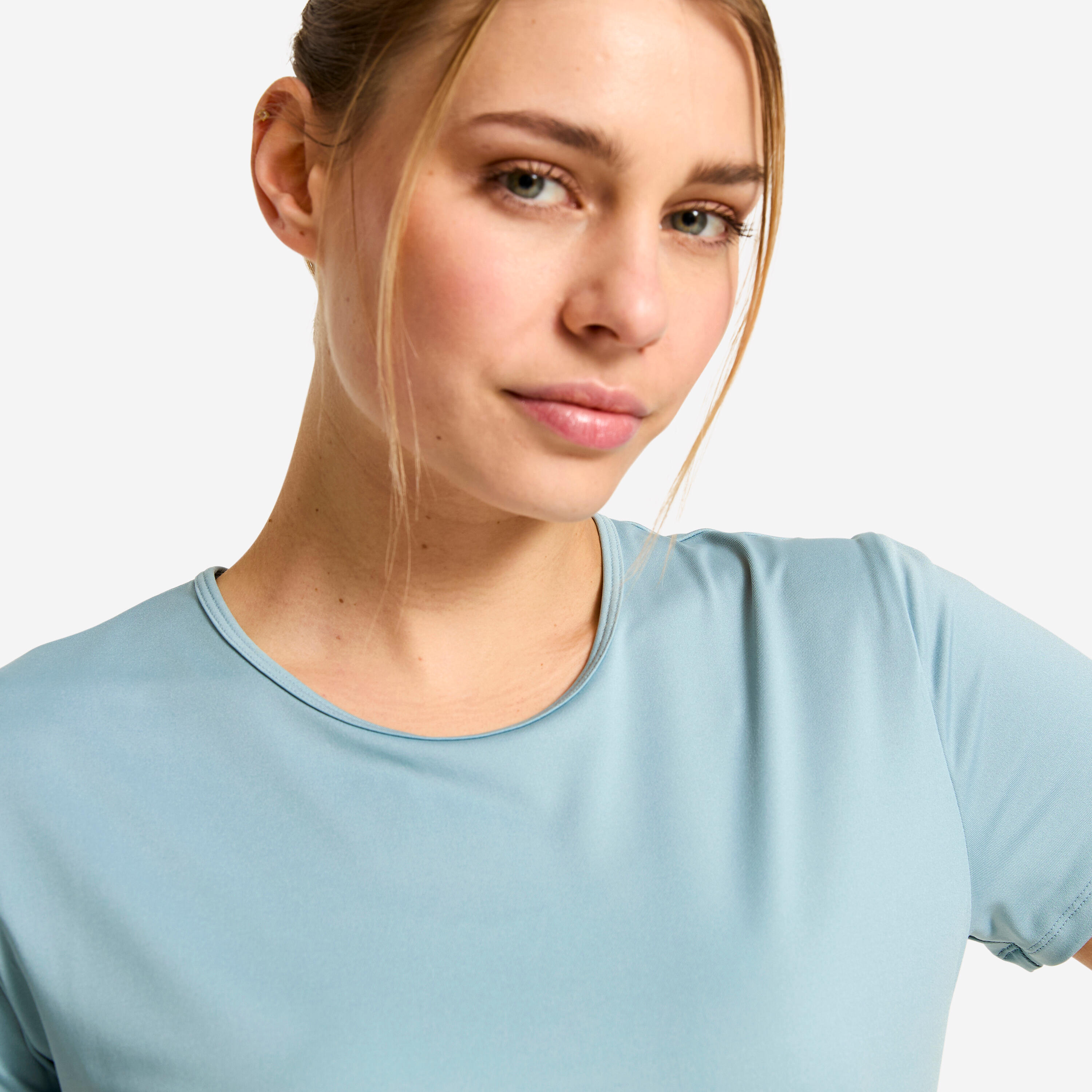 T-shirt donna palestra regular fit traspirante azzurra 3/7