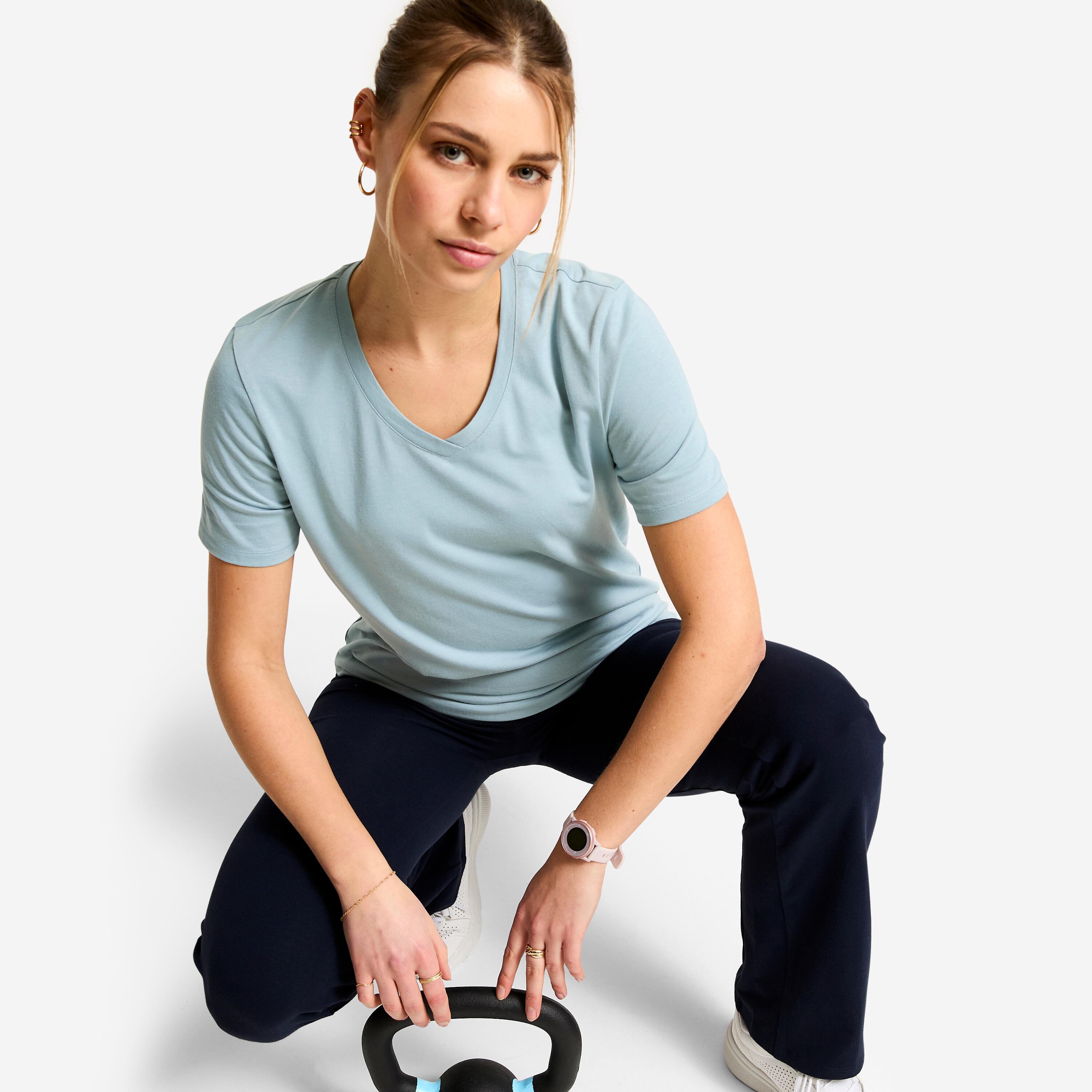 Camiseta Mujer Azul Coolmax Cuello V 6/9