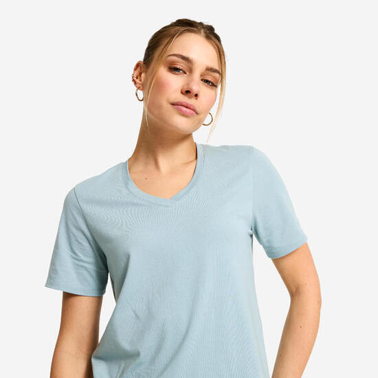 TEE SHIRT COOLMAX FEMME COL V BLEU