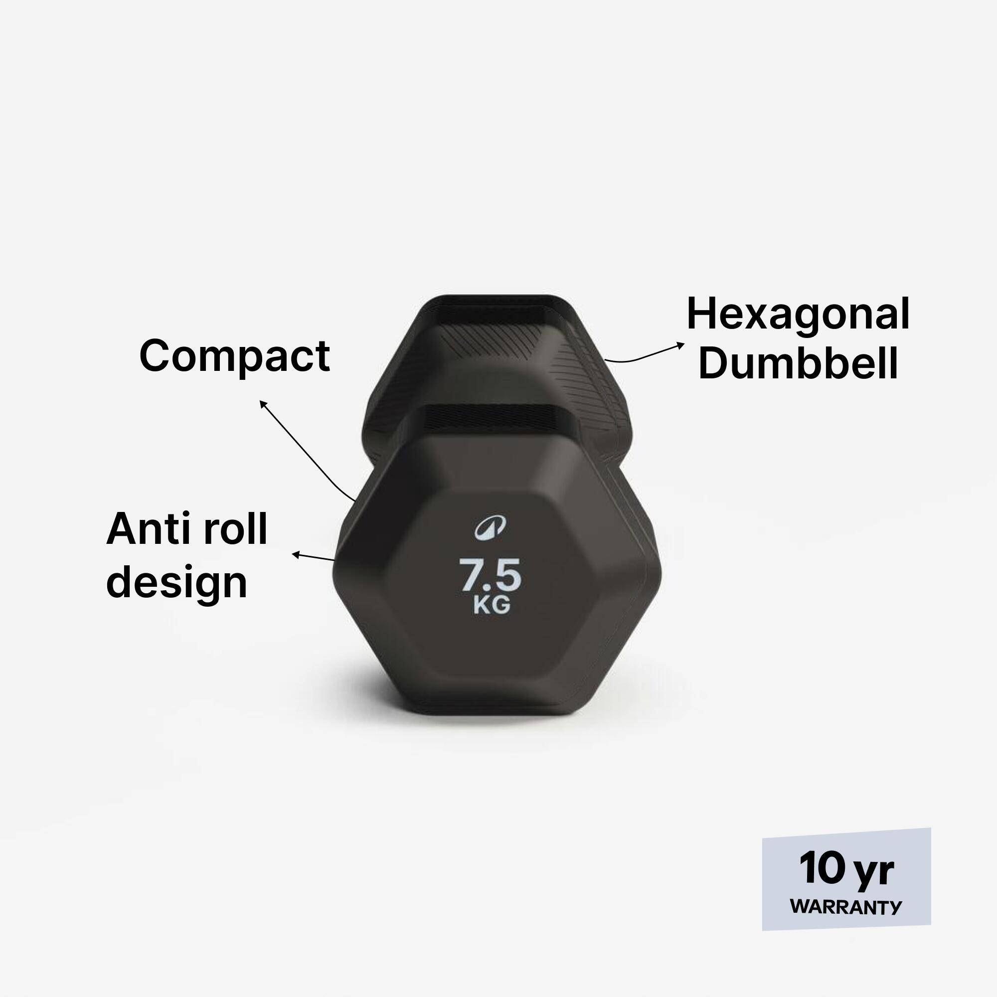 Cross Training and Weight Training 7.5 kg Hex Dumbbell - Black -  5