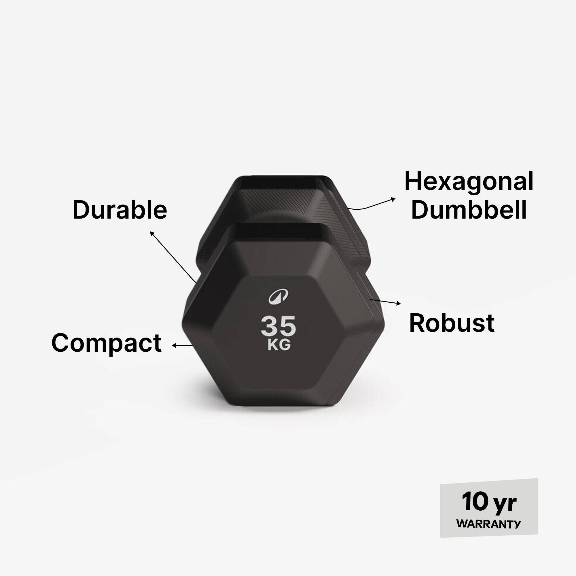 Cross Training and Weight Training 35 kg Hex Dumbbell - Black -  3