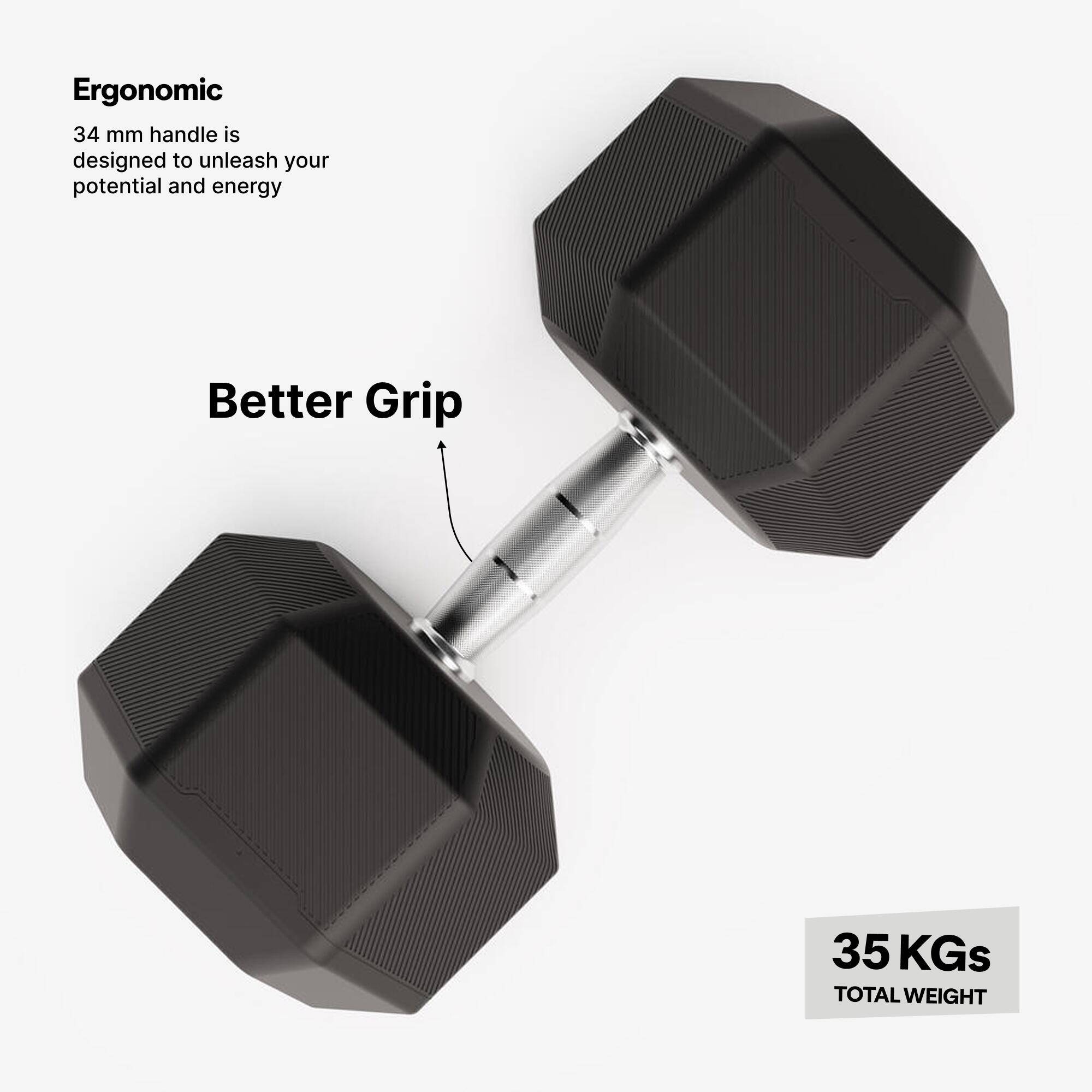 Cross Training and Weight Training 35 kg Hex Dumbbell - Black -  4