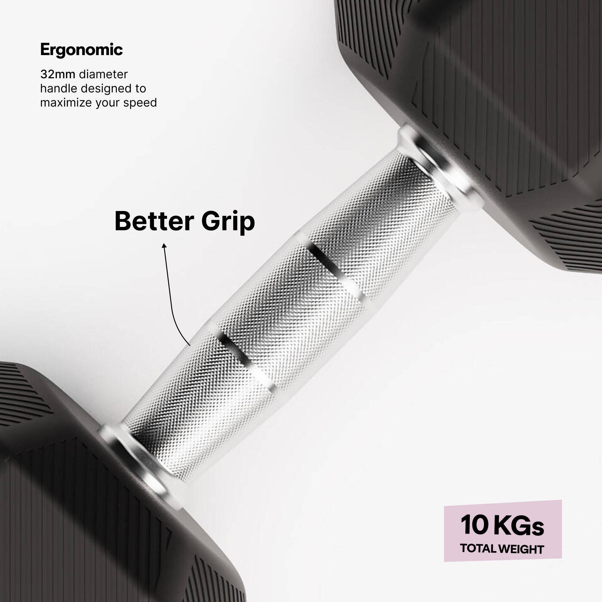Cross Training and Weight Training 10 kg Hex Dumbbell - Black -  5