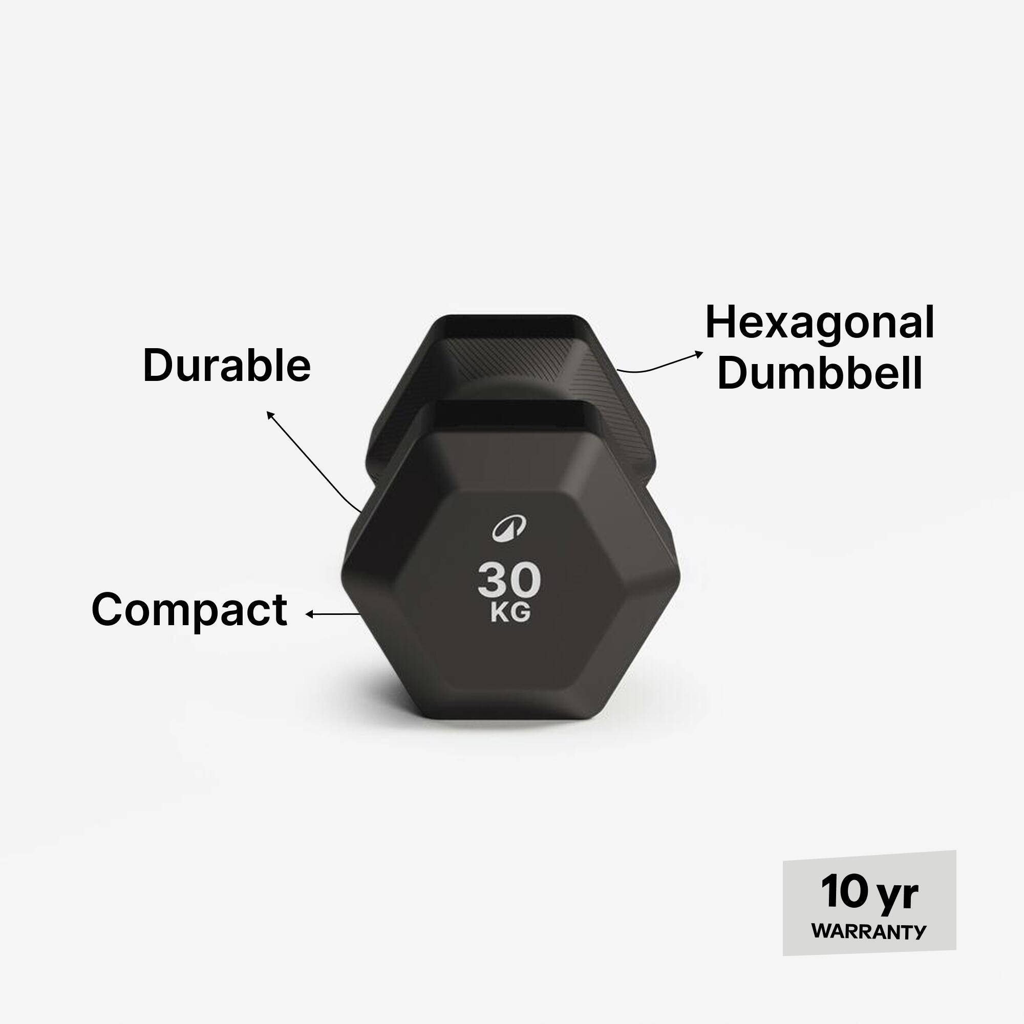 Cross Training and Weight Training 30 kg Hex Dumbbell - Black -  5