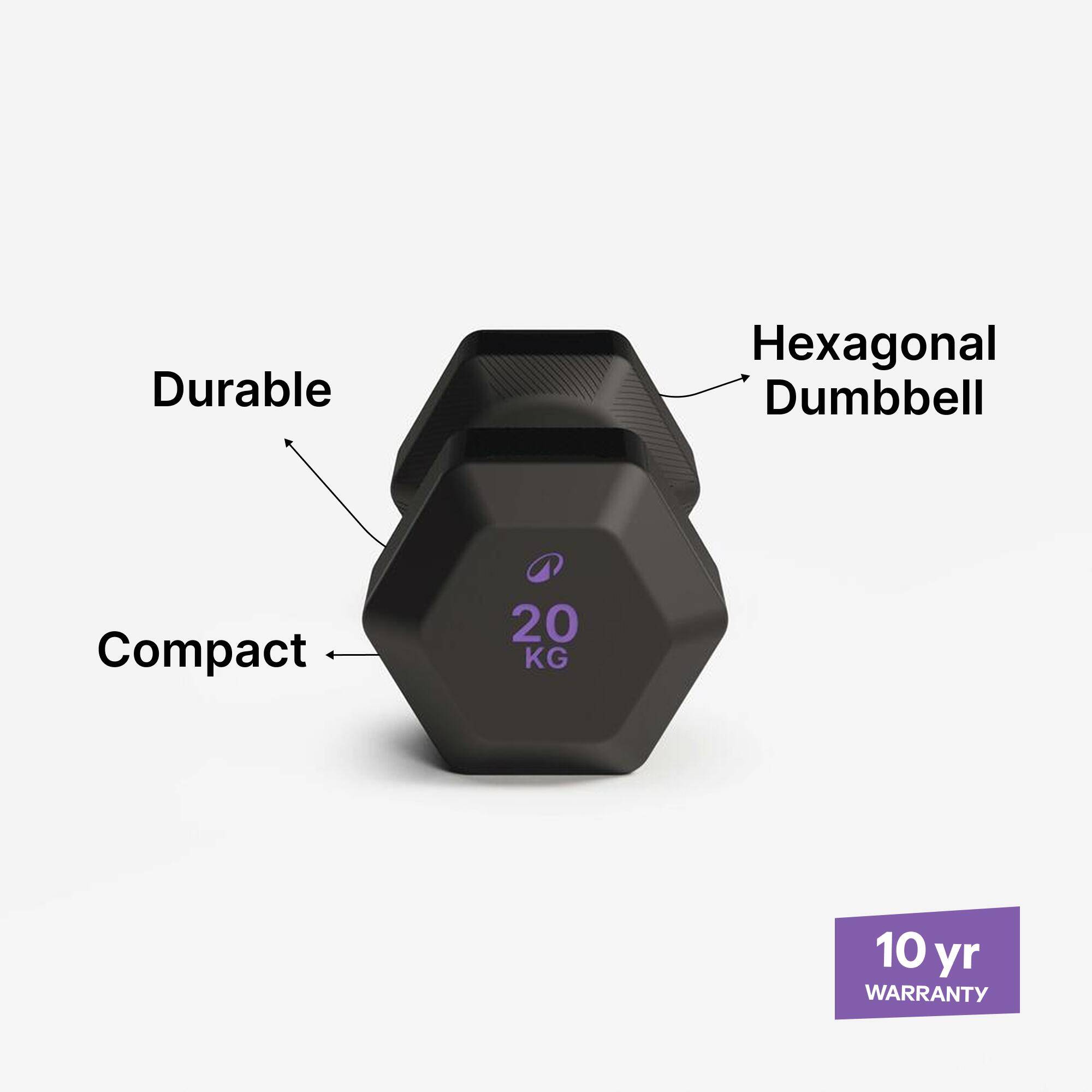 Cross Training and Weight Training 20 kg Hex Dumbbell - Black -  4