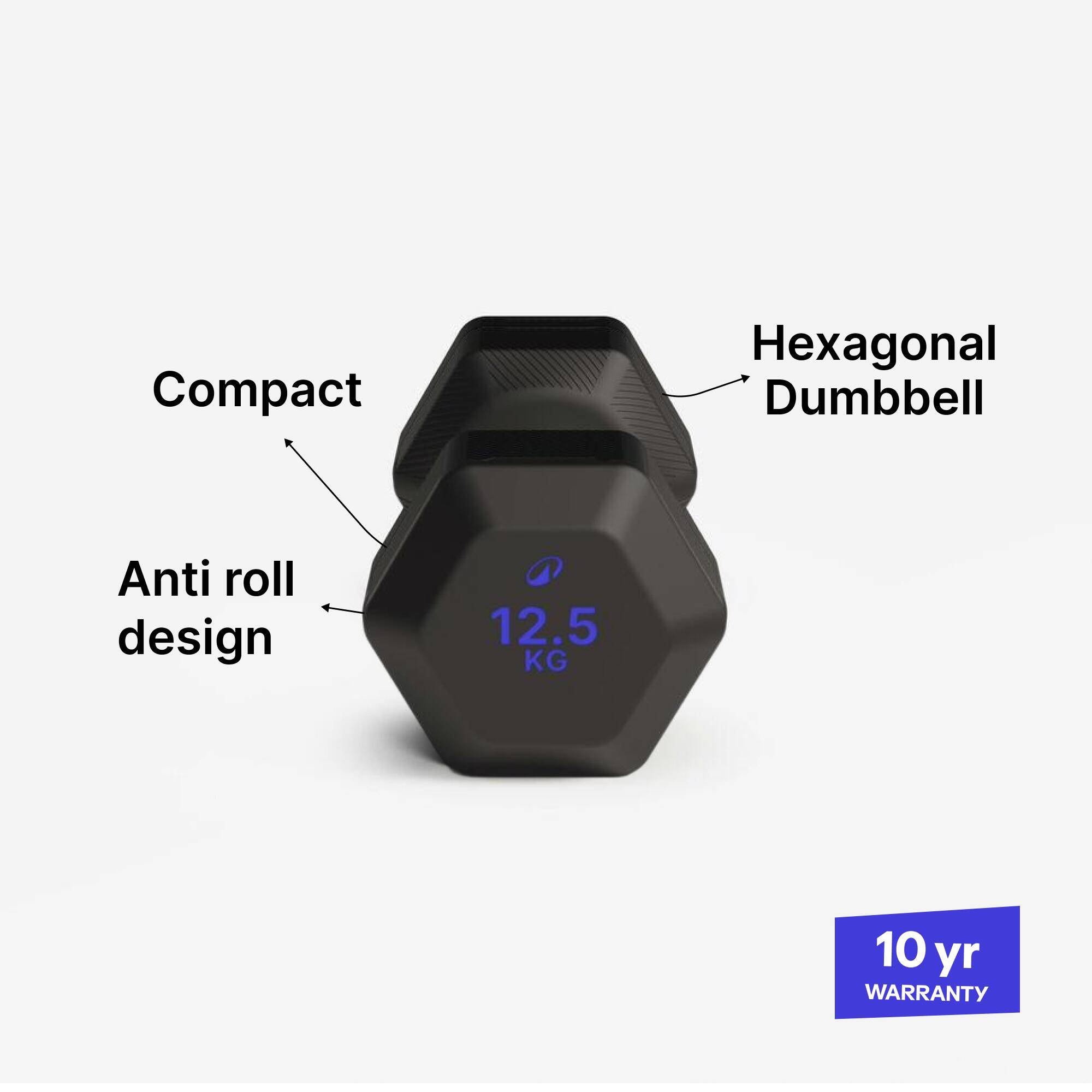 Cross Training and Weight Training 12.5 kg Hex Dumbbell - Black -  4