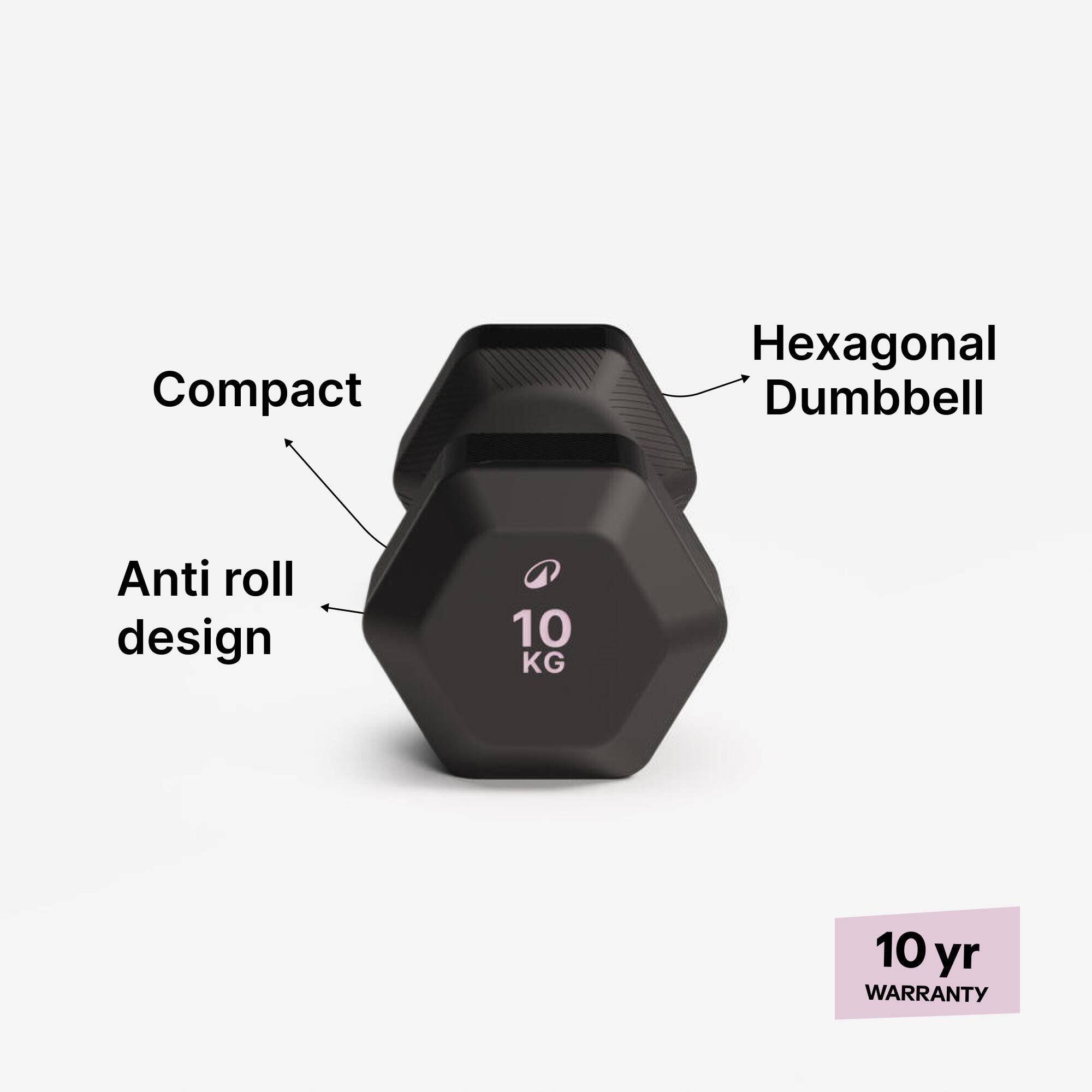 Cross Training and Weight Training 10 kg Hex Dumbbell - Black -  3