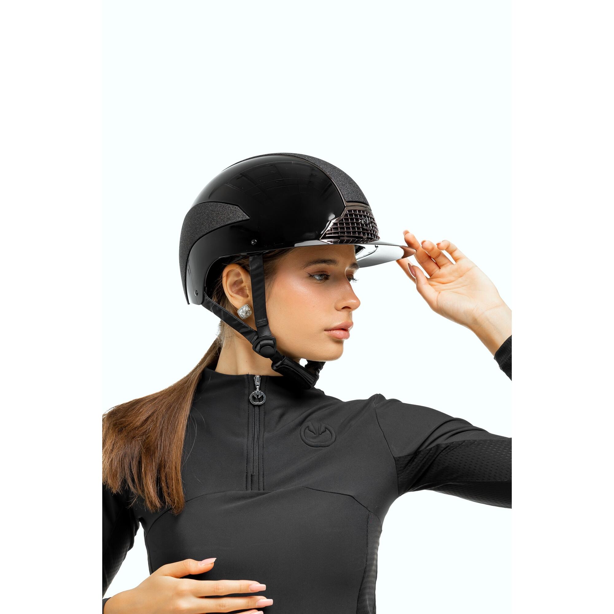 Kask jeździecki z szerokim daszkiem Glossy brokatowy Equus 3/4