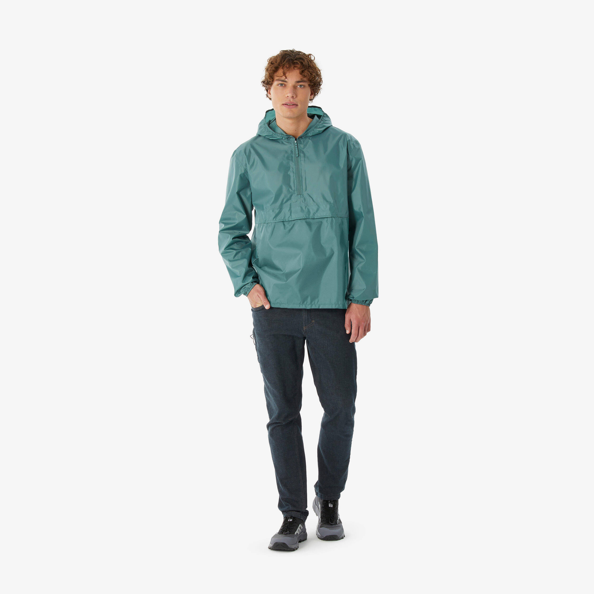 Men’s windproof and waterproof hiking jacket, Raincut 1/2 Zip - Green -  2