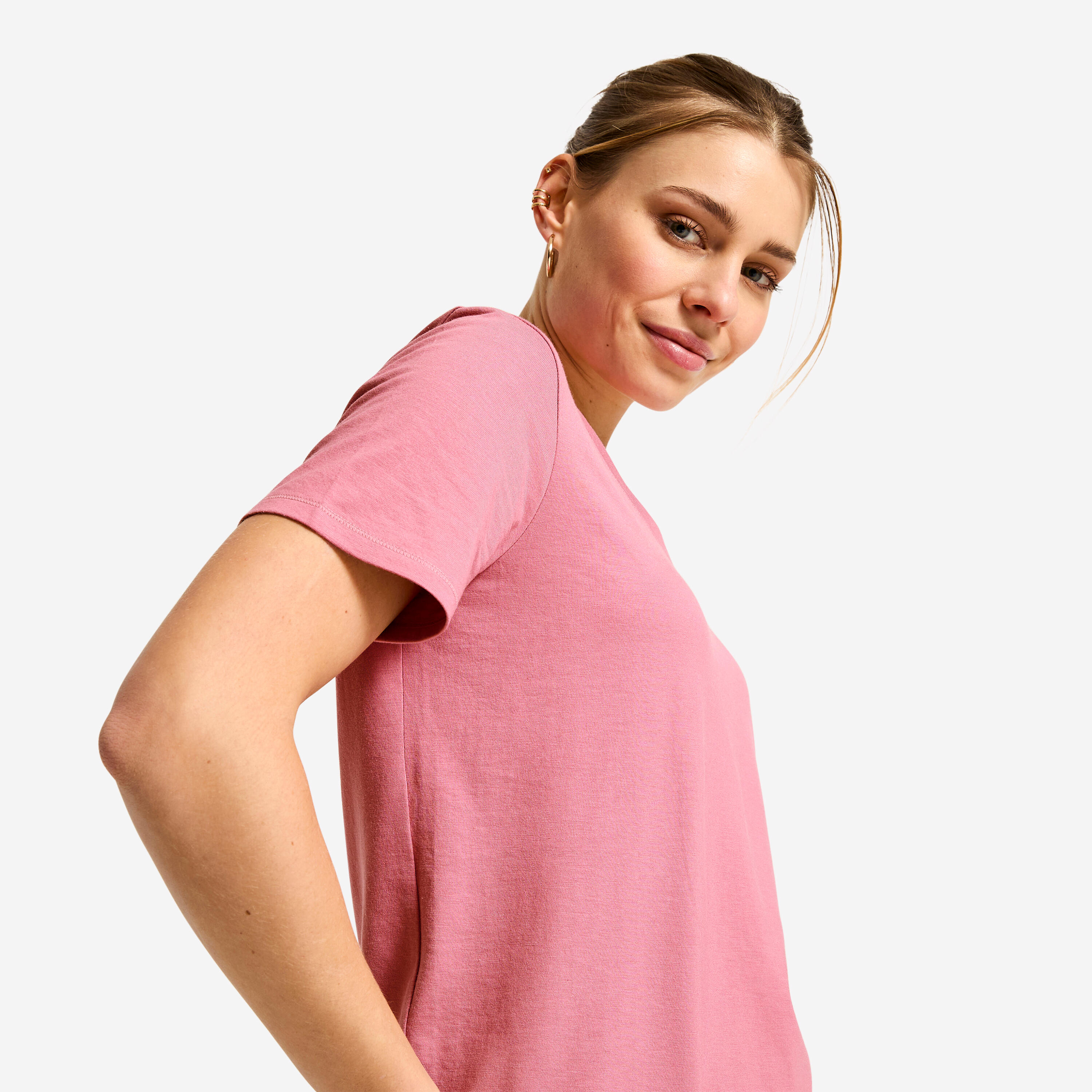 Camiseta Mujer Rosa Viejo Coolmax Cuello V 5/8