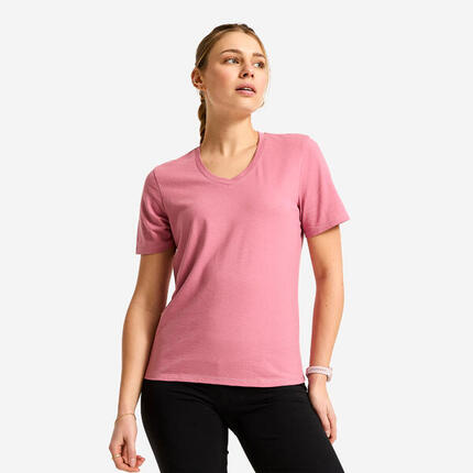 TEE SHIRT COOLMAX FEMME COL V ROSE
