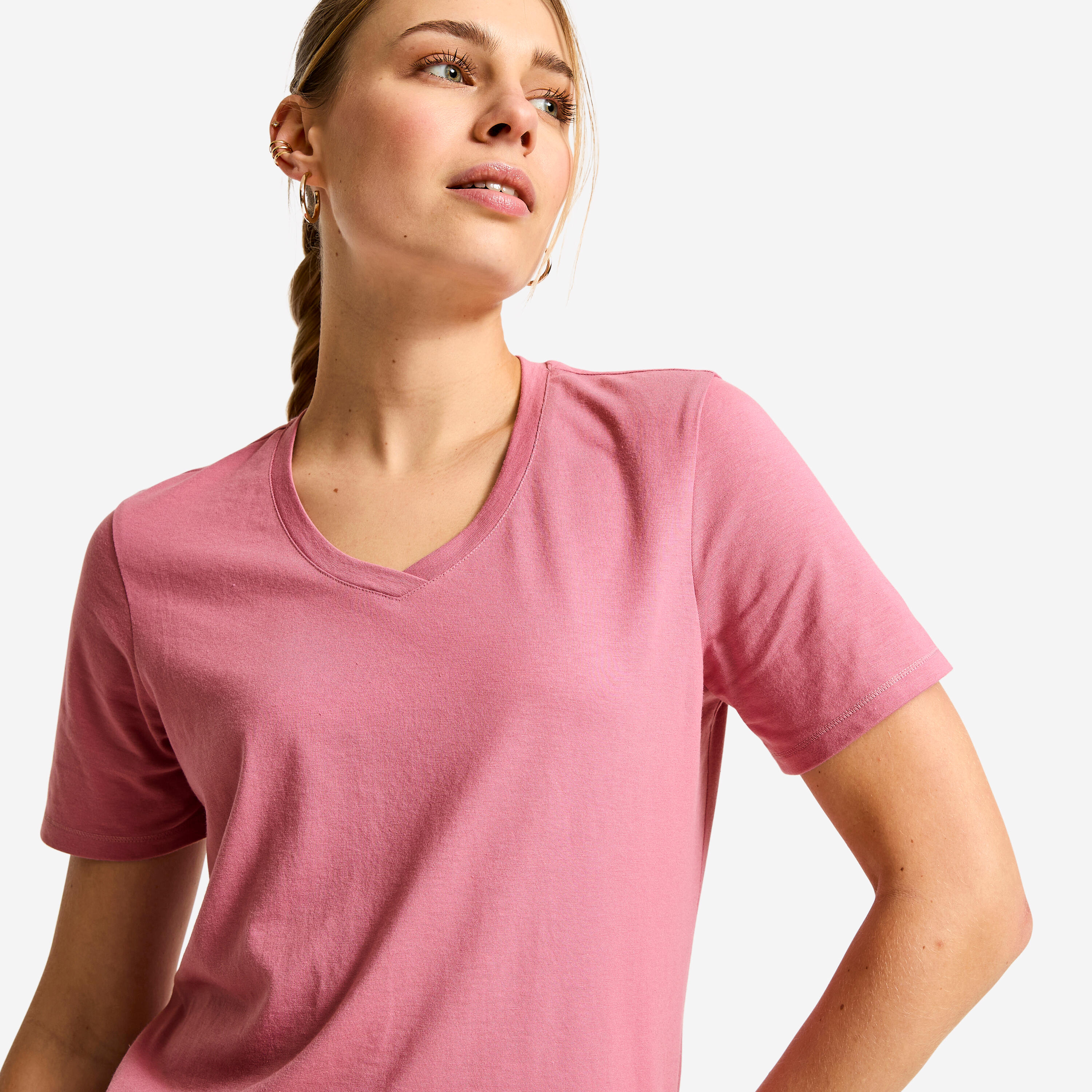 Camiseta Mujer Rosa Viejo Coolmax Cuello V 4/8