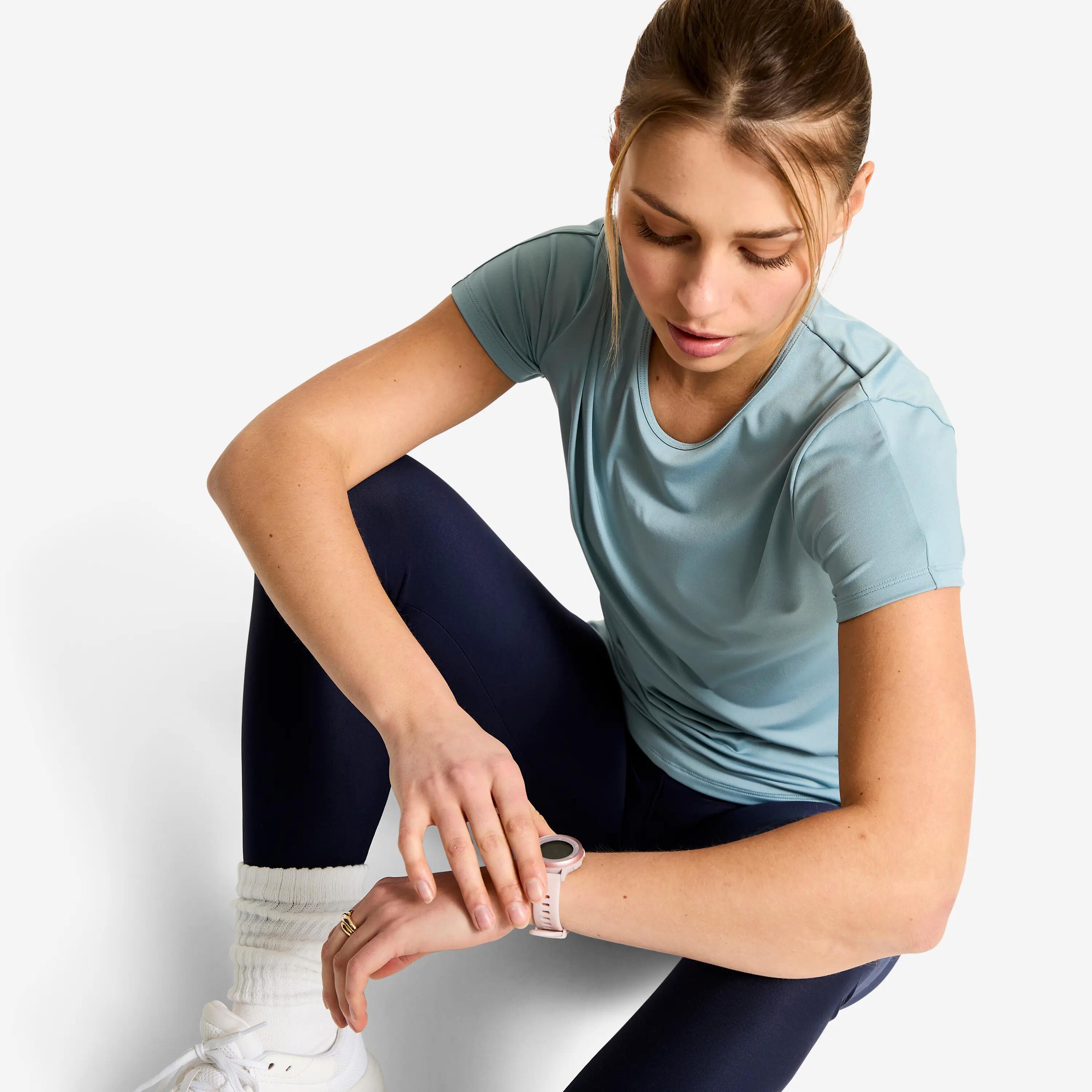Leggings de desporto cintura subida e respiráveis mulher, azul escuro 7/11
