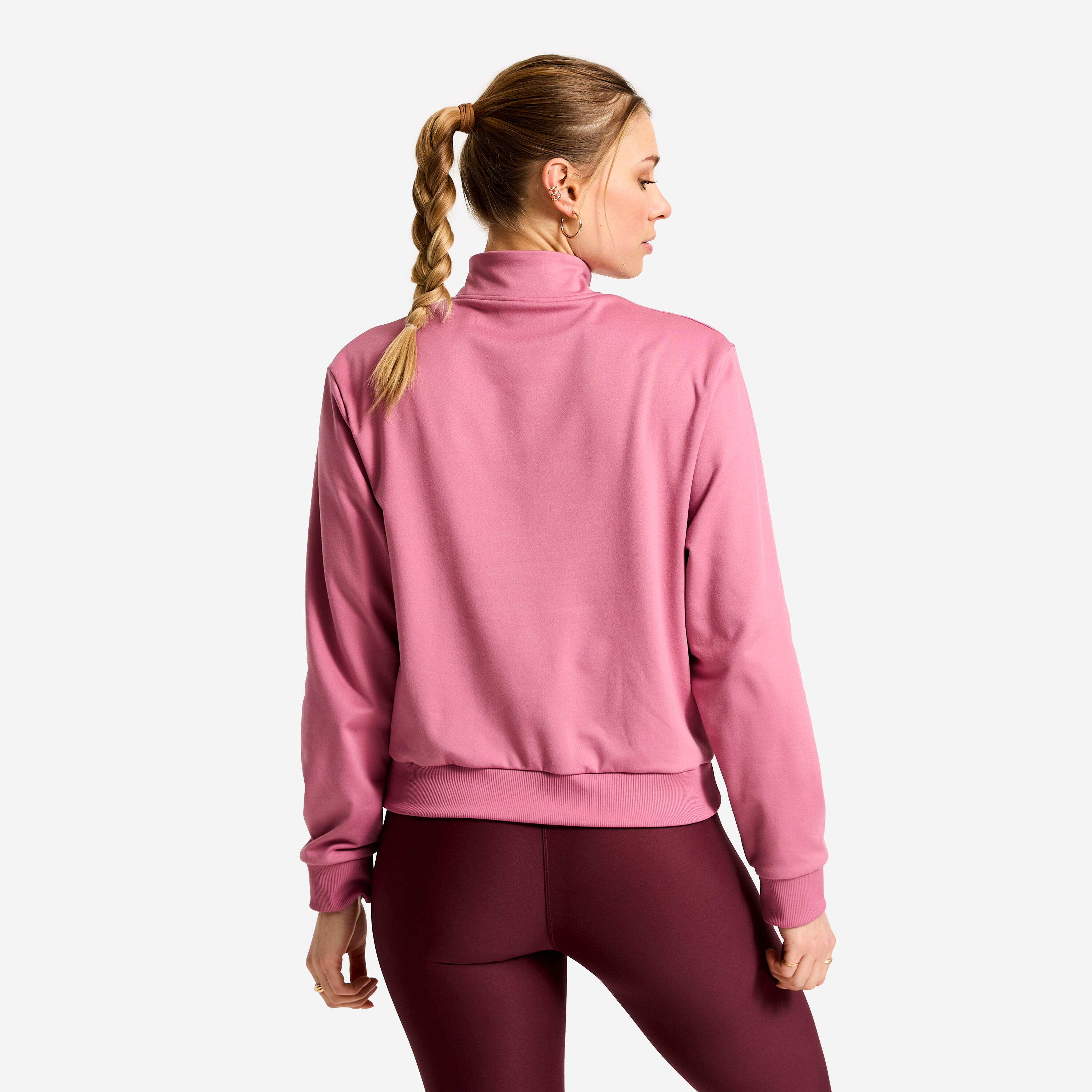 Sudadera Fitness Mujer Rosa Manga Larga Cuello Cremallera 3/6