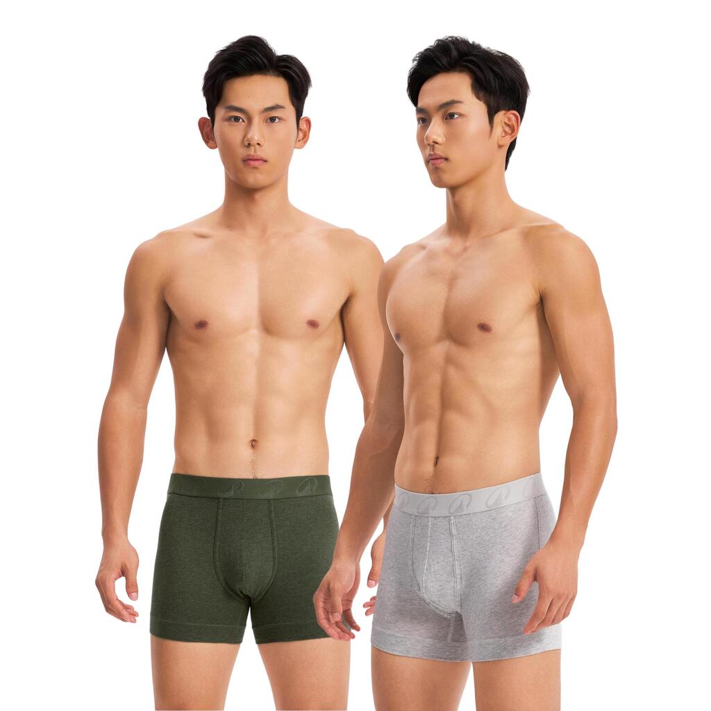 Lot de 2 boxers coton majoritaire Homme, Gris et vert Kaki
