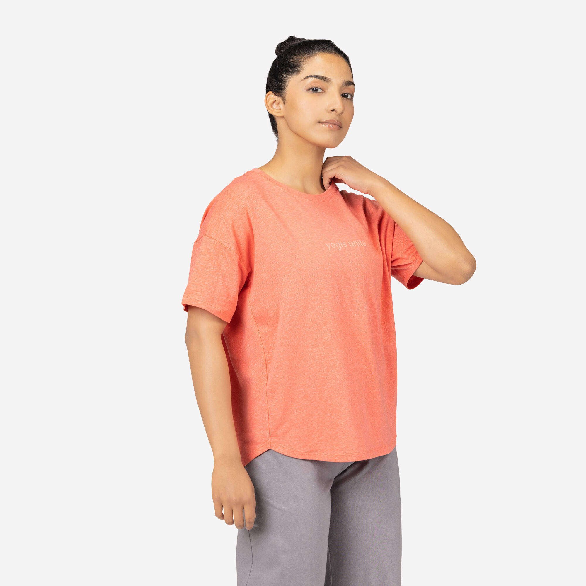 Women's Short-Sleeved Yoga T-Shirt - Wengé Brown -  1