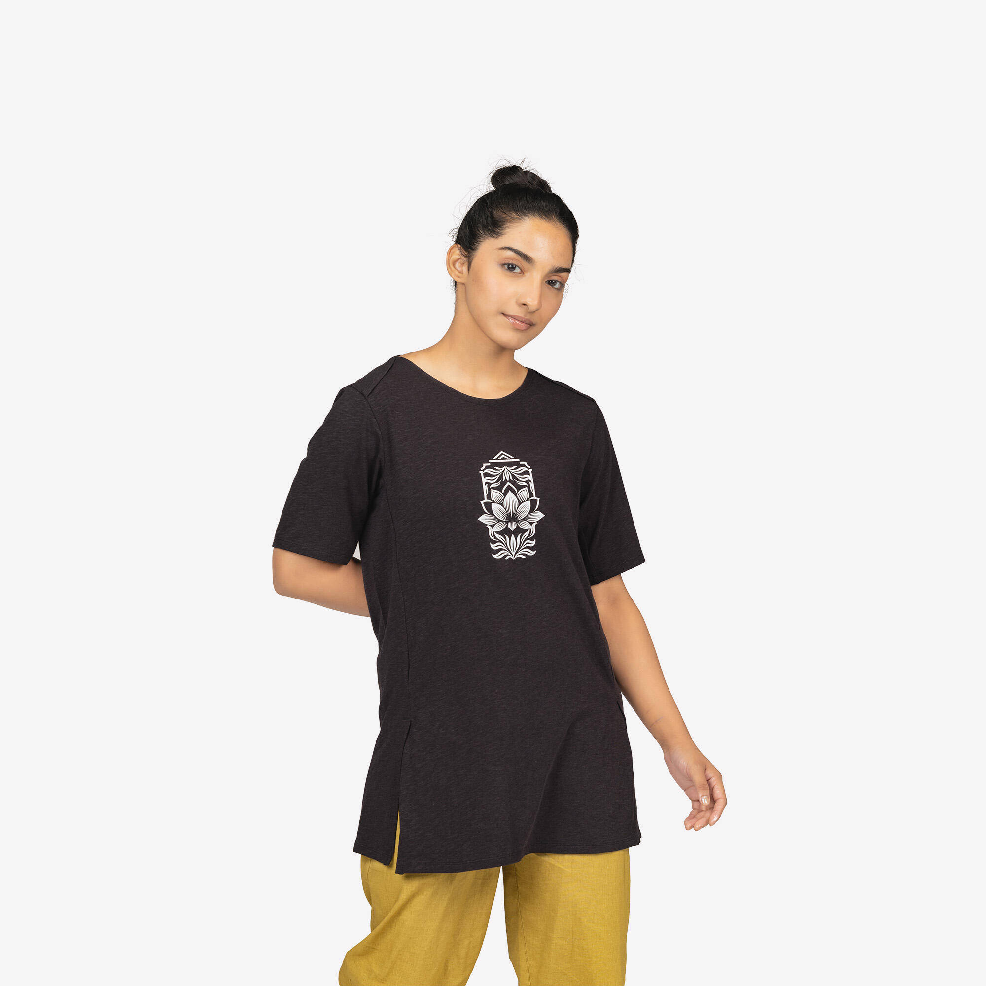Women Cotton Kurti Gym T-Shirt Crew Neck - Black -  3