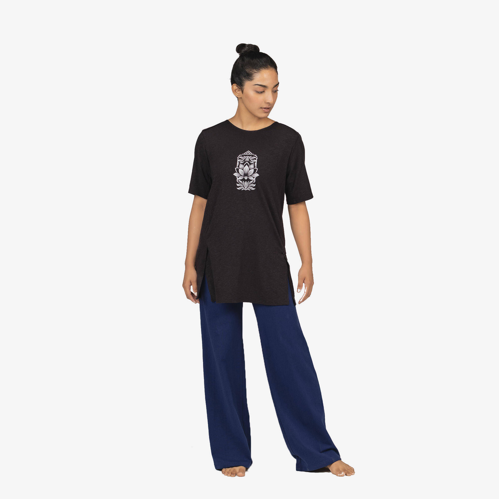 Women Cotton Kurti Gym T-Shirt Crew Neck - Black -  5