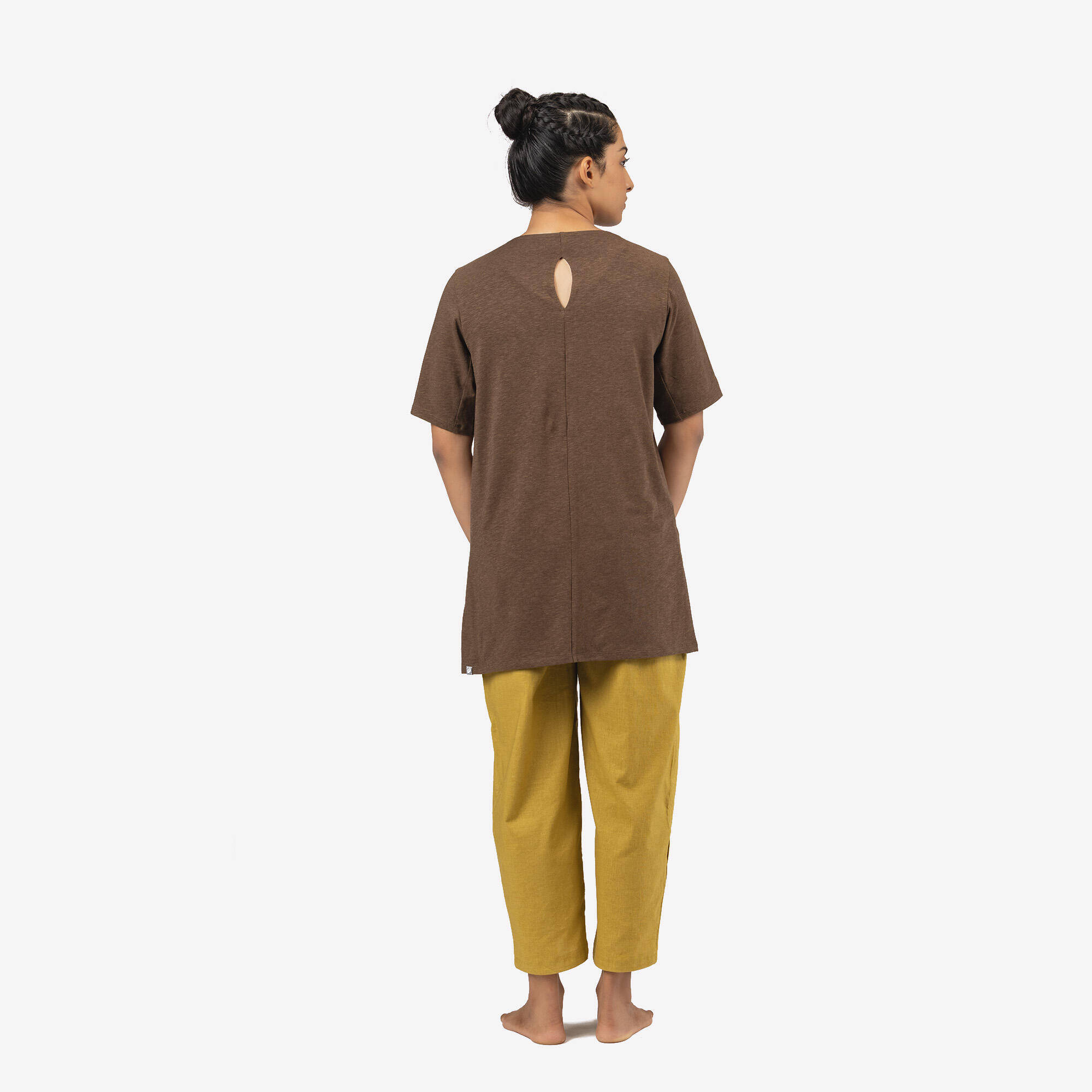 Women Cotton Kurti Gym T-Shirt Crew Neck - Khaki -  3
