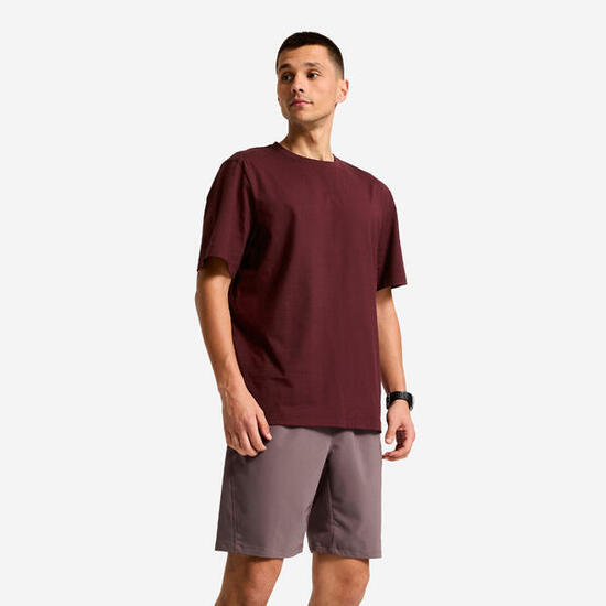 Sport T-shirt voor heren katoen regular fit bordeaux