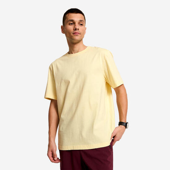 Sport T-shirt voor heren katoen regular fit geel