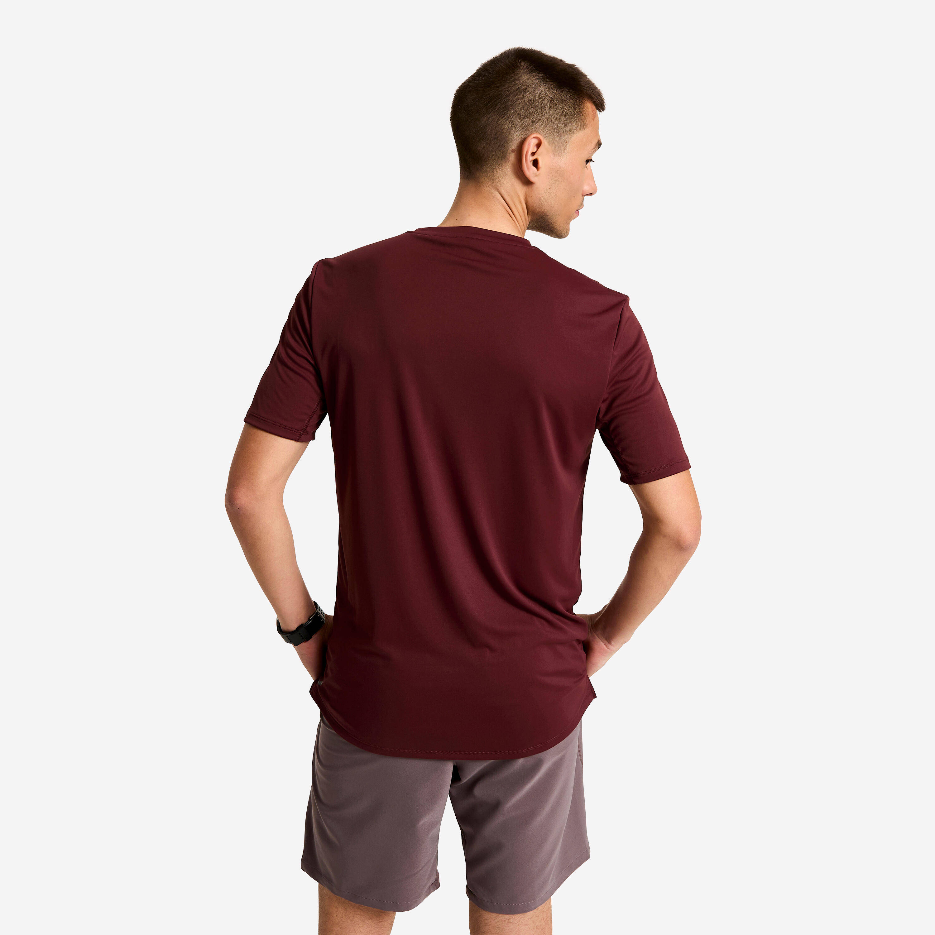 Men's Short-Sleeved Crew Neck Breathable Fitness T-Shirt - Burgundy Purple -  4