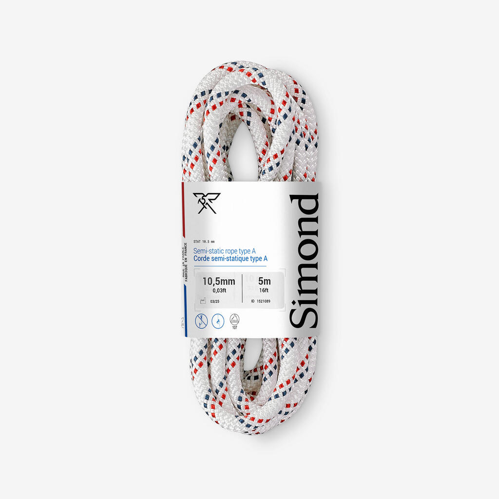 Semi-static rope 10.5 mm x 5 m stat 10.5 white
