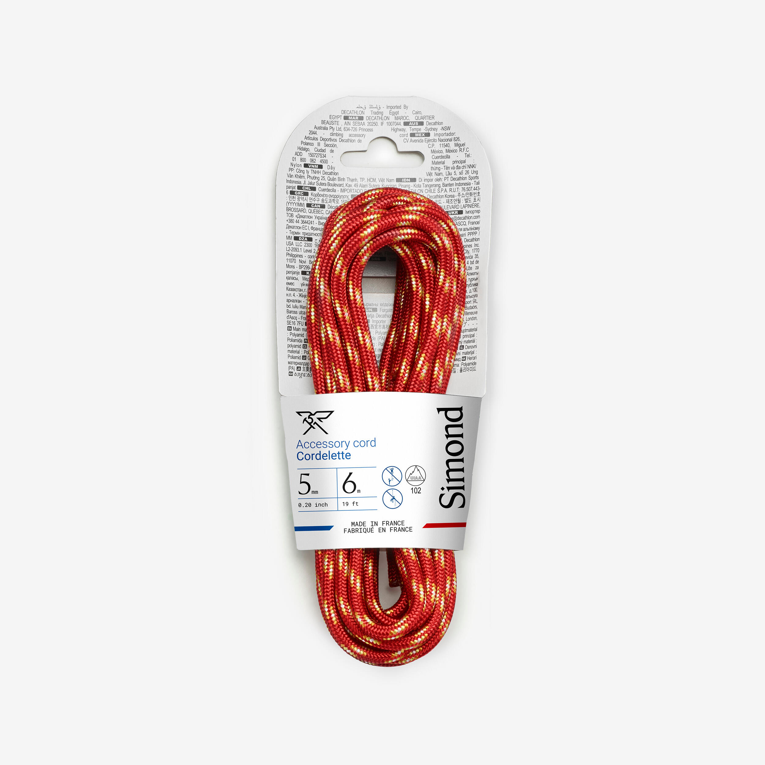 Climbing and Mountaineering Cordelette 5 mm x 6 m Red