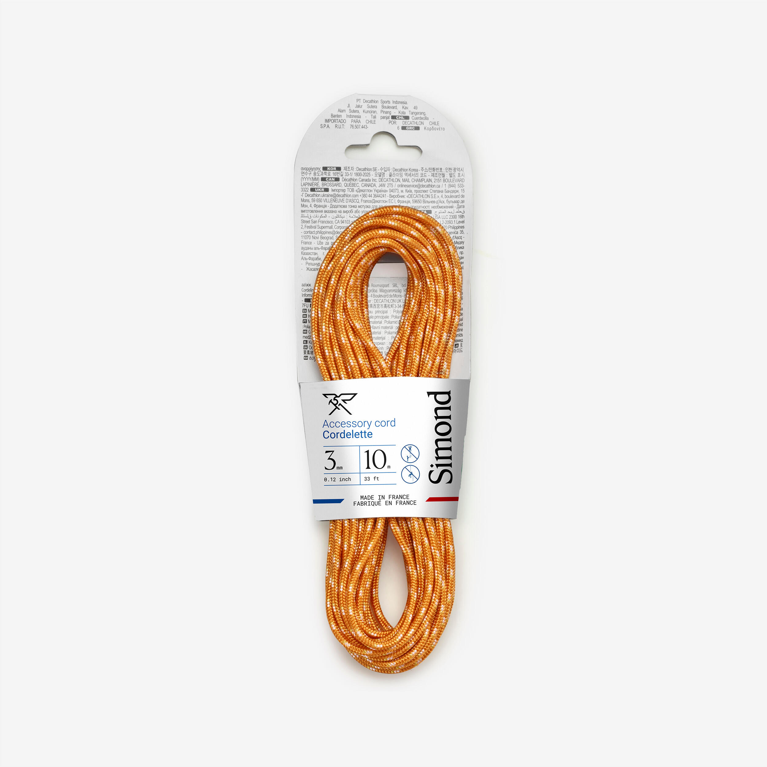 Climbing and Mountaineering Cordelette 3 mm x 10 m - Orange