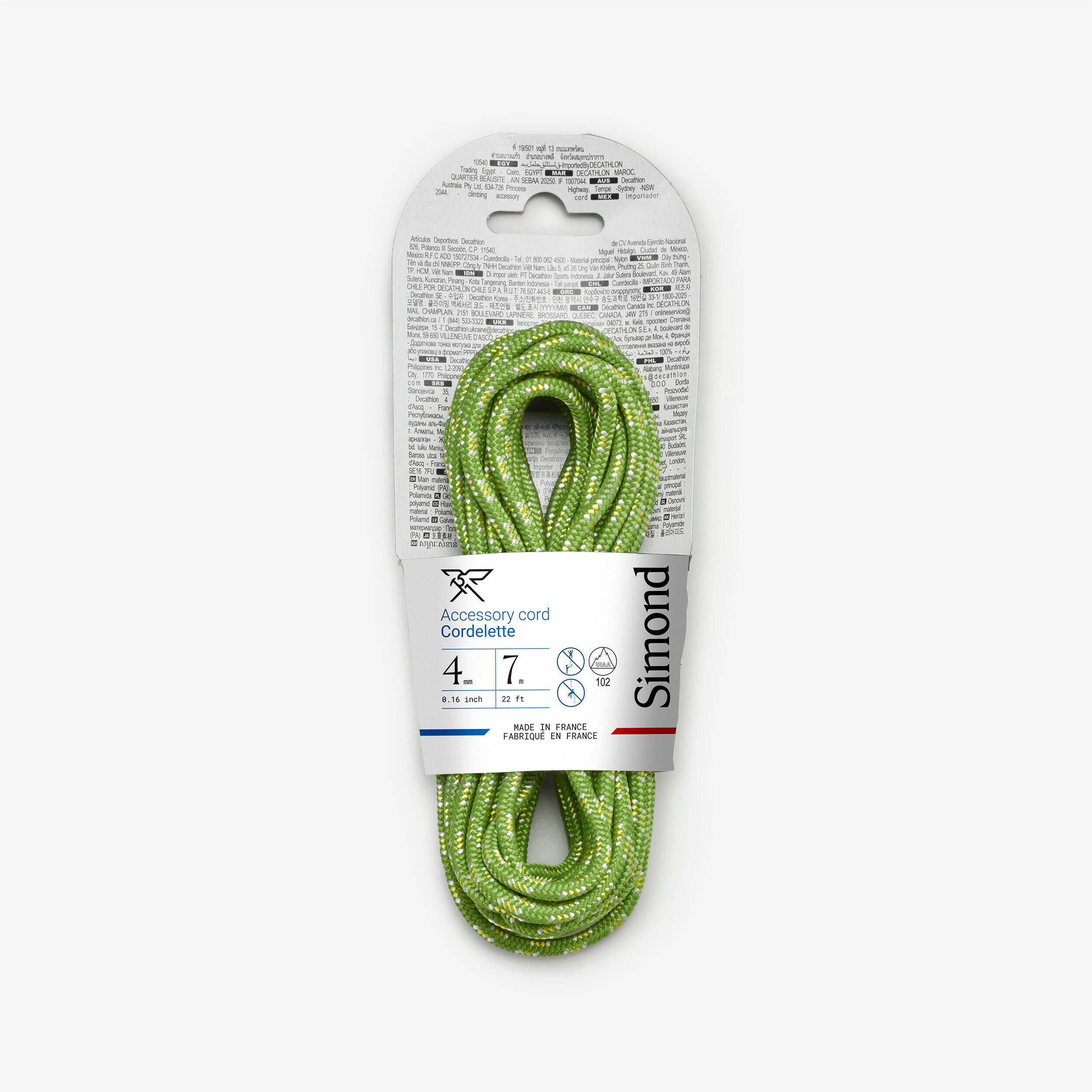 4 mm x 7 m - Accessory Carrying Cord for Climbing Green -  1