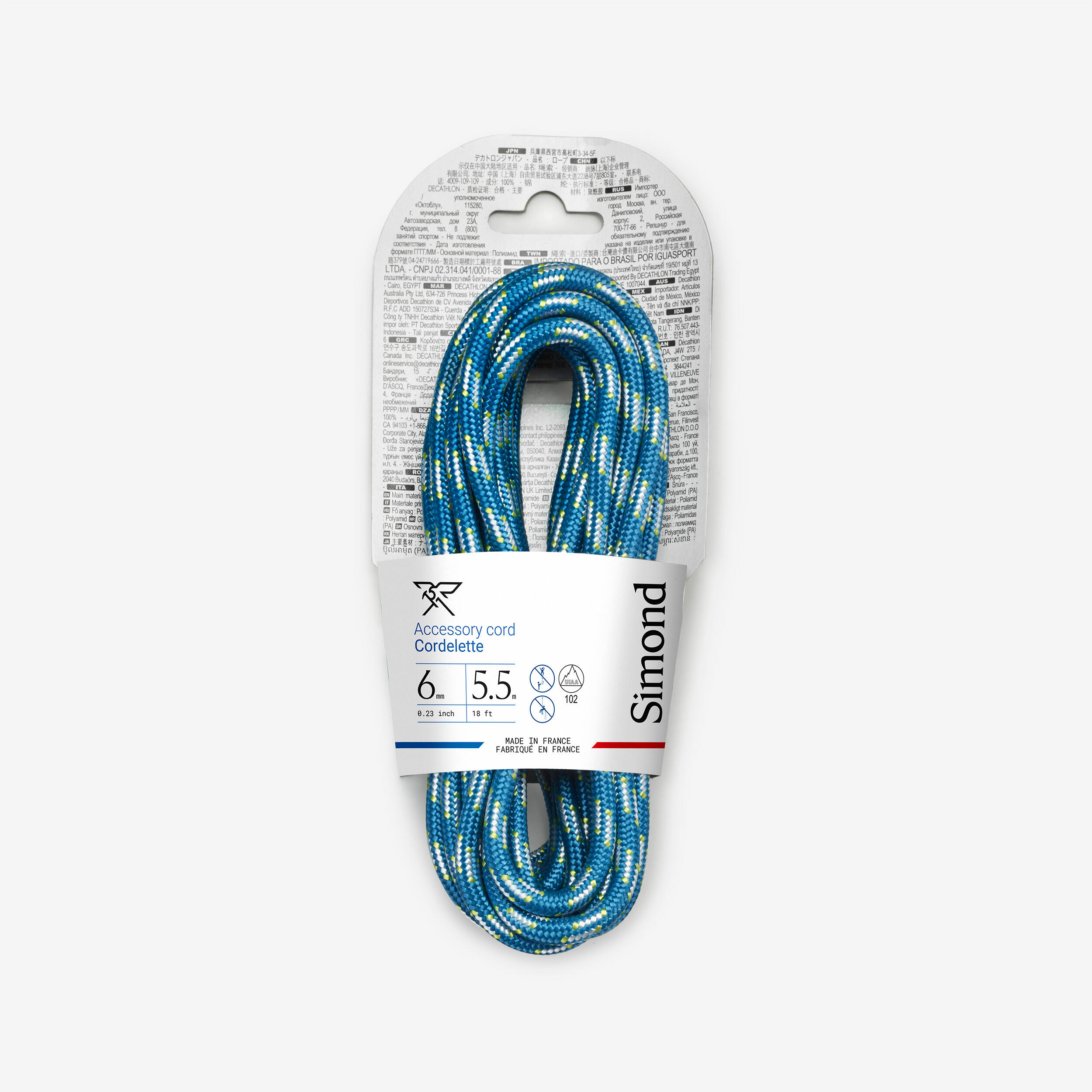 Climbing and Mountaineering Cordelette 6 mm x 5.5 m Blue