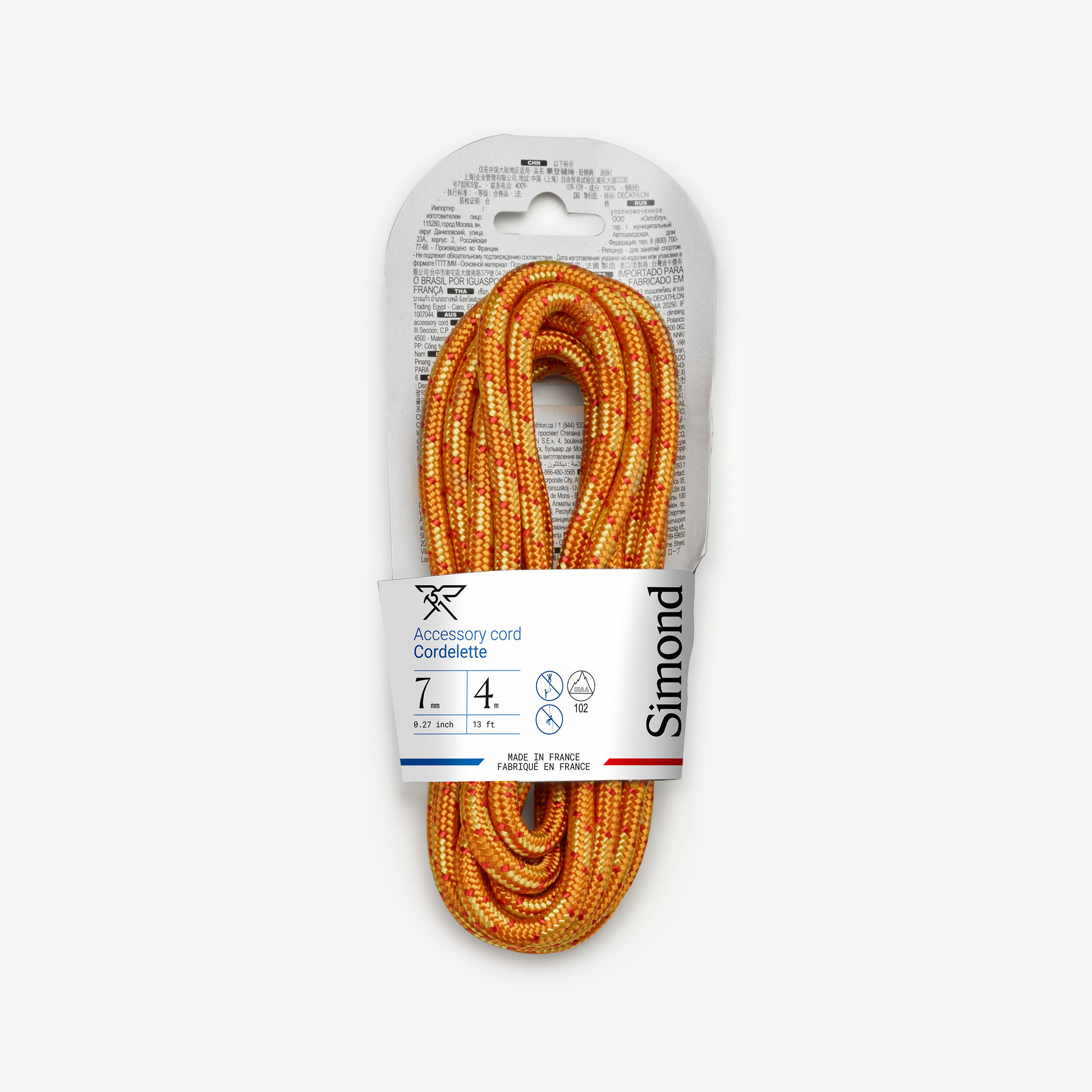 Climbing and Mountaineering Cordelette 7 mm x 4 m Orange