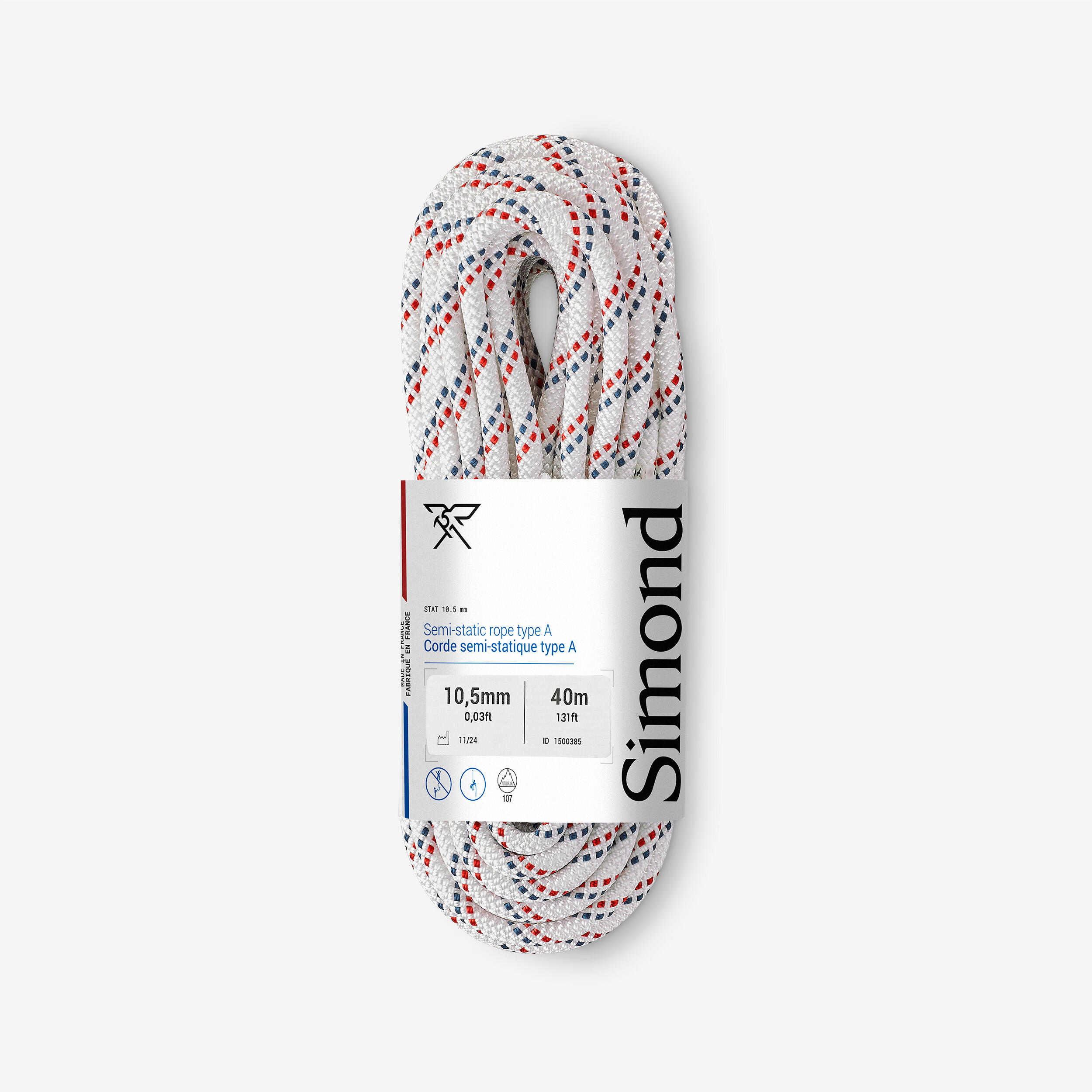 Corde semi-statique 10,5 mm X 40 m - STAT 10,5 Blanche