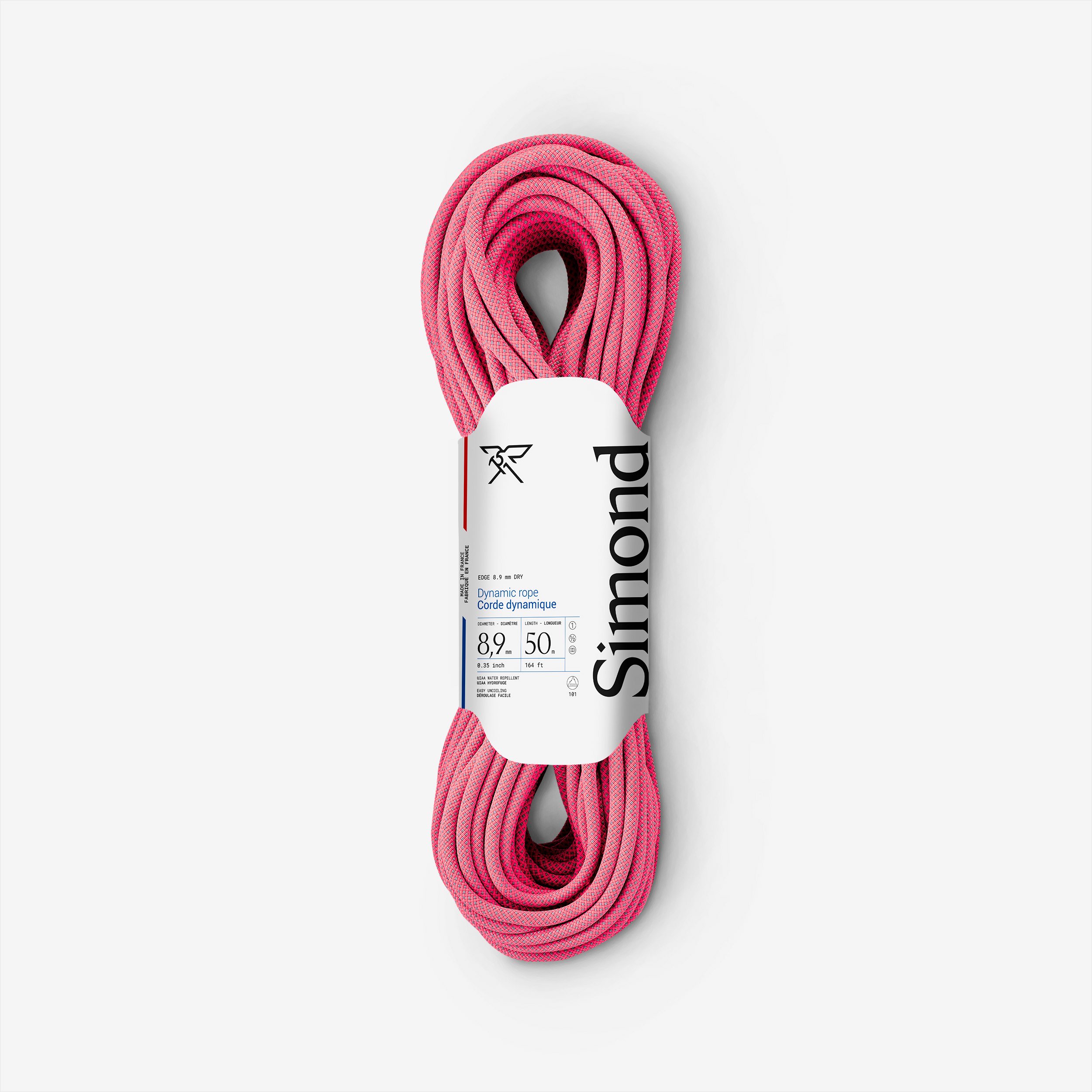 Corde dry triple norme d'escalade et d'alpinisme 8.9 mm x 50 m - edge dry rose - Simond