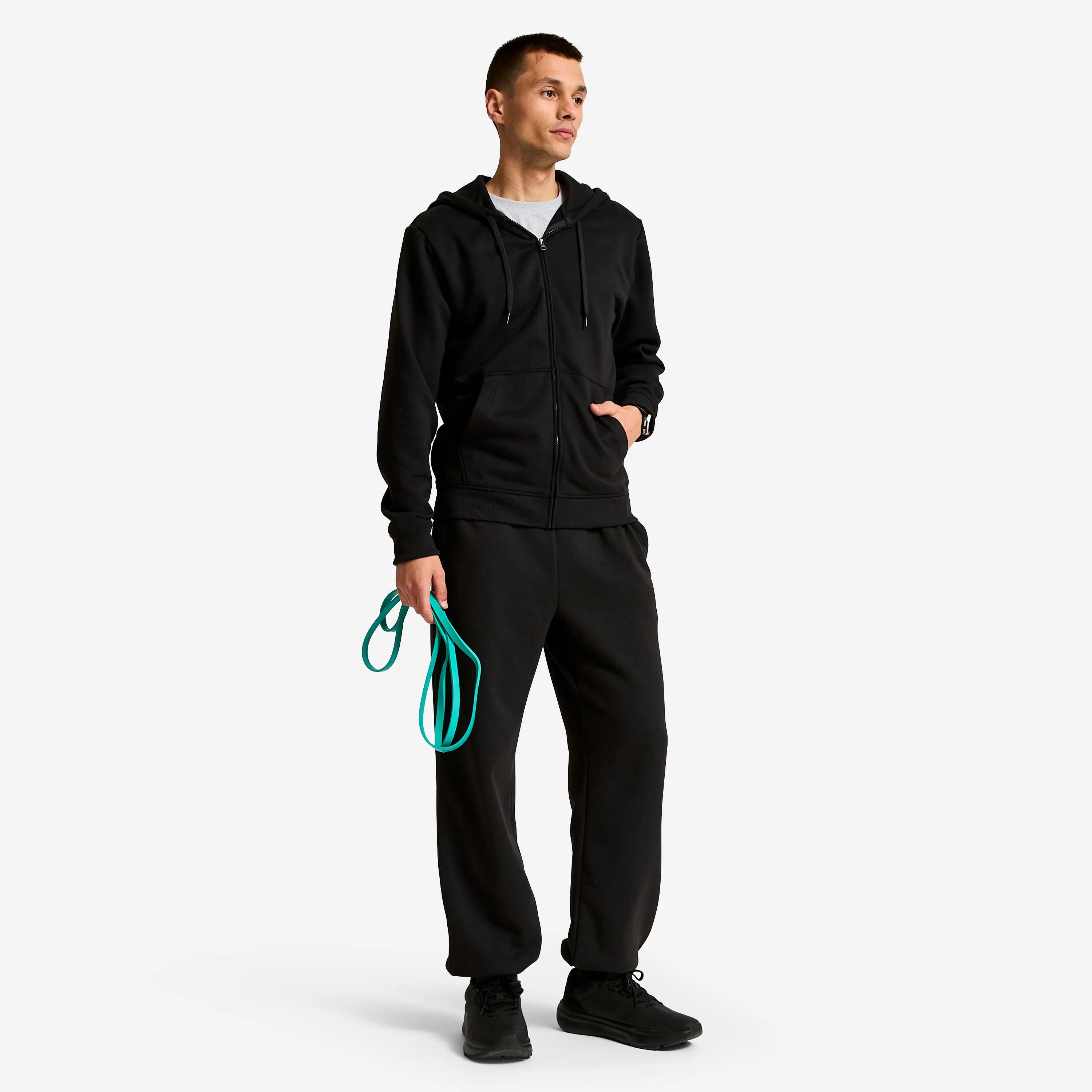 Felpa uomo palestra con cappuccio e zip pesante nera 2/6