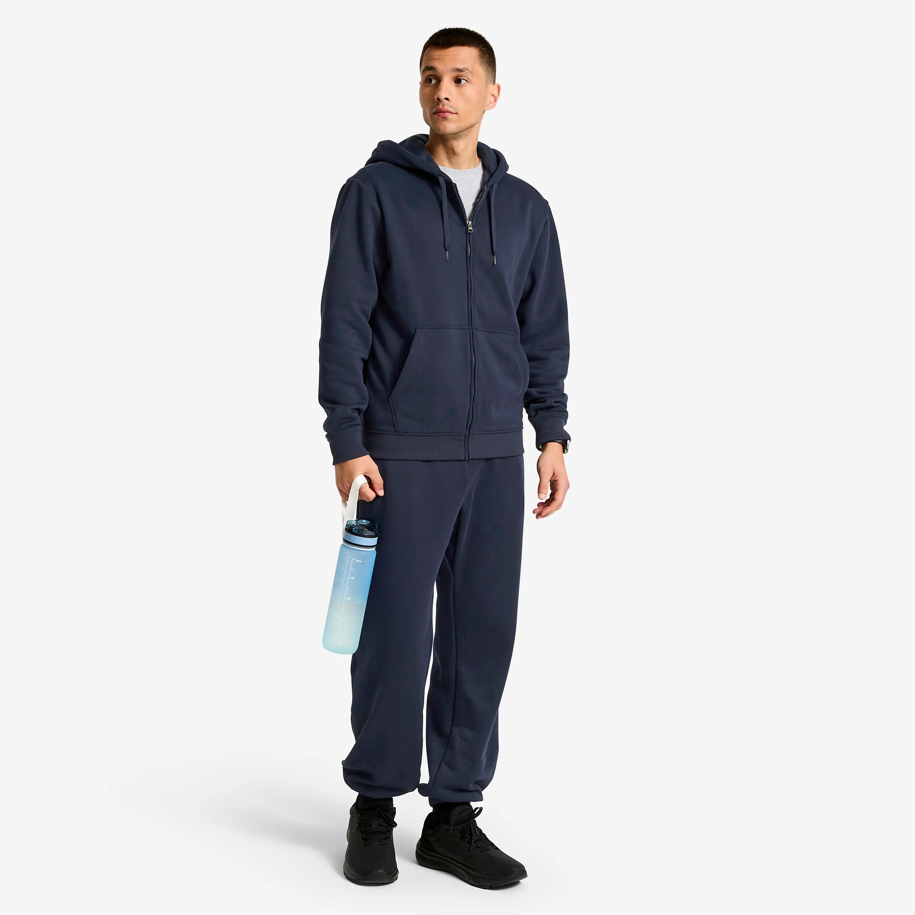 Felpa uomo palestra con cappuccio e zip pesante blu 2/5