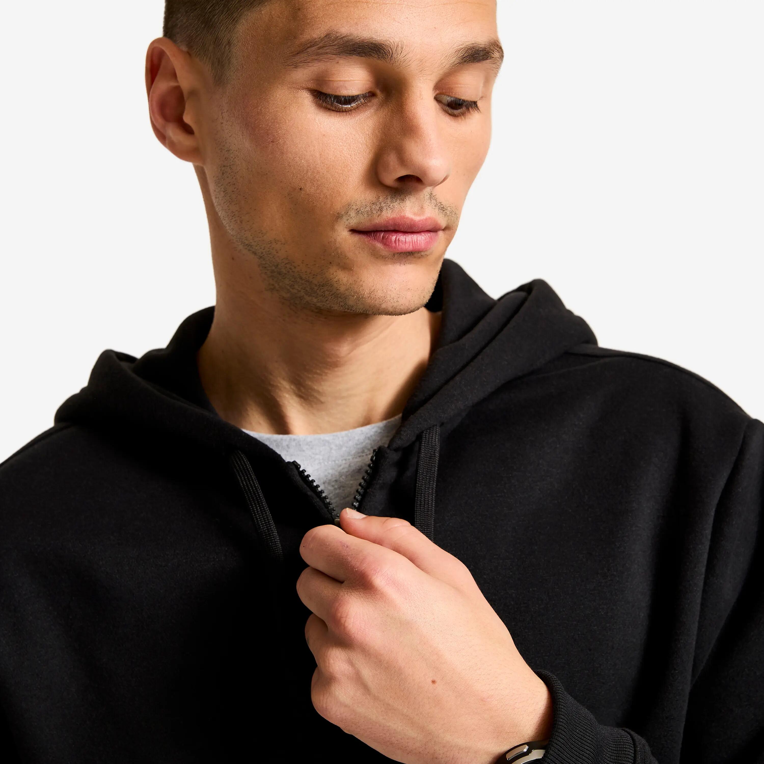 Felpa uomo palestra con cappuccio e zip pesante nera 6/6