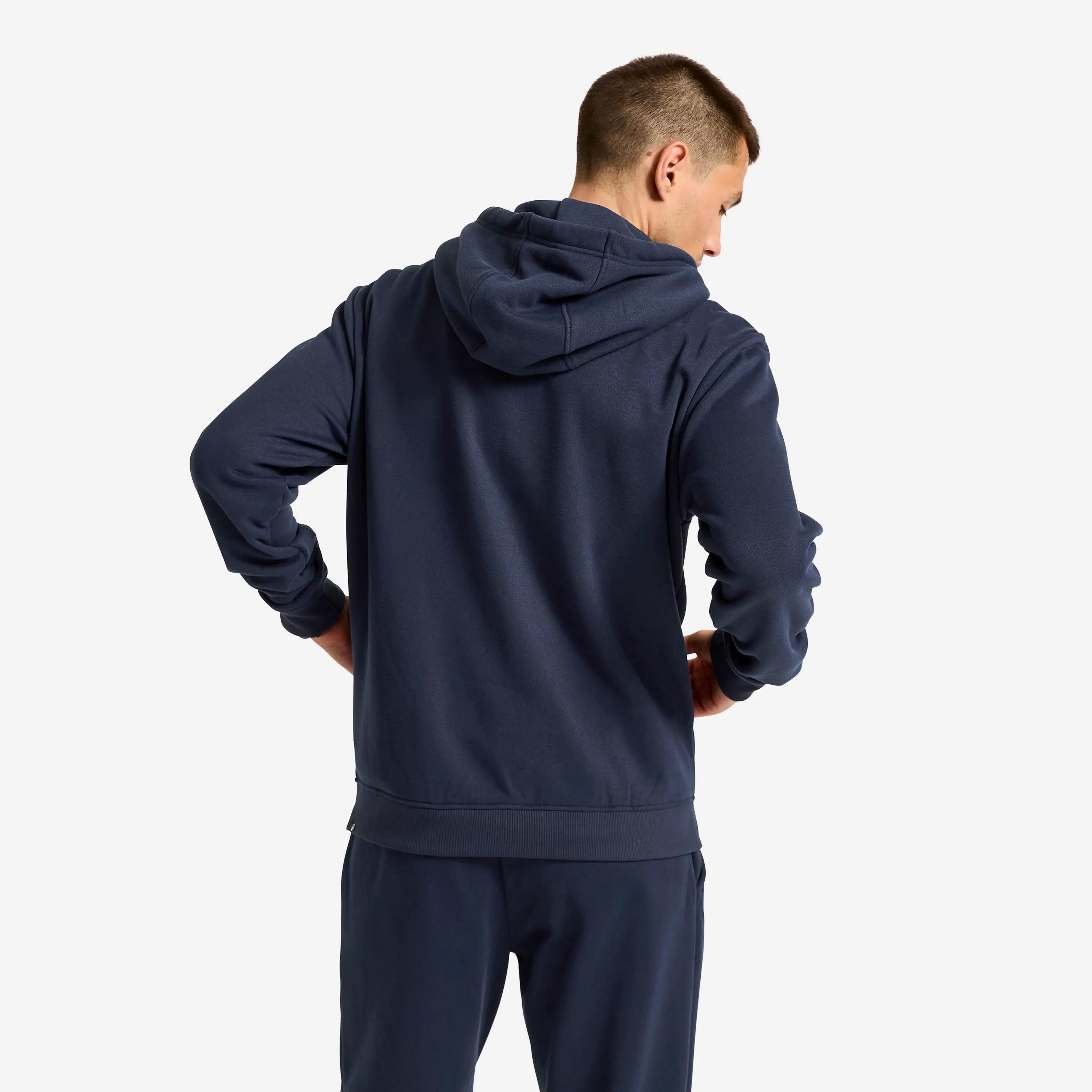 Felpa uomo palestra con cappuccio e zip pesante blu 3/5