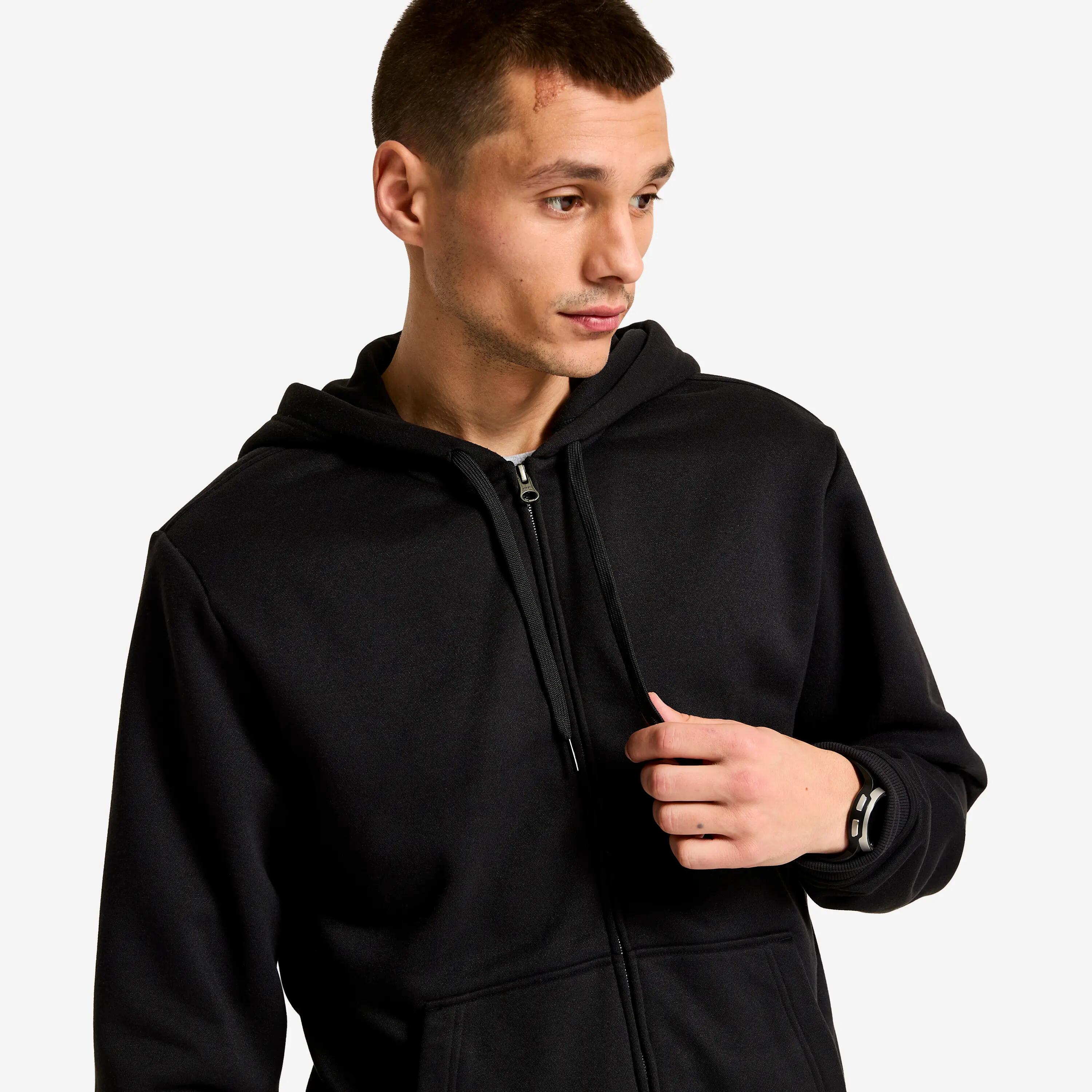 Felpa uomo palestra con cappuccio e zip pesante nera 4/6