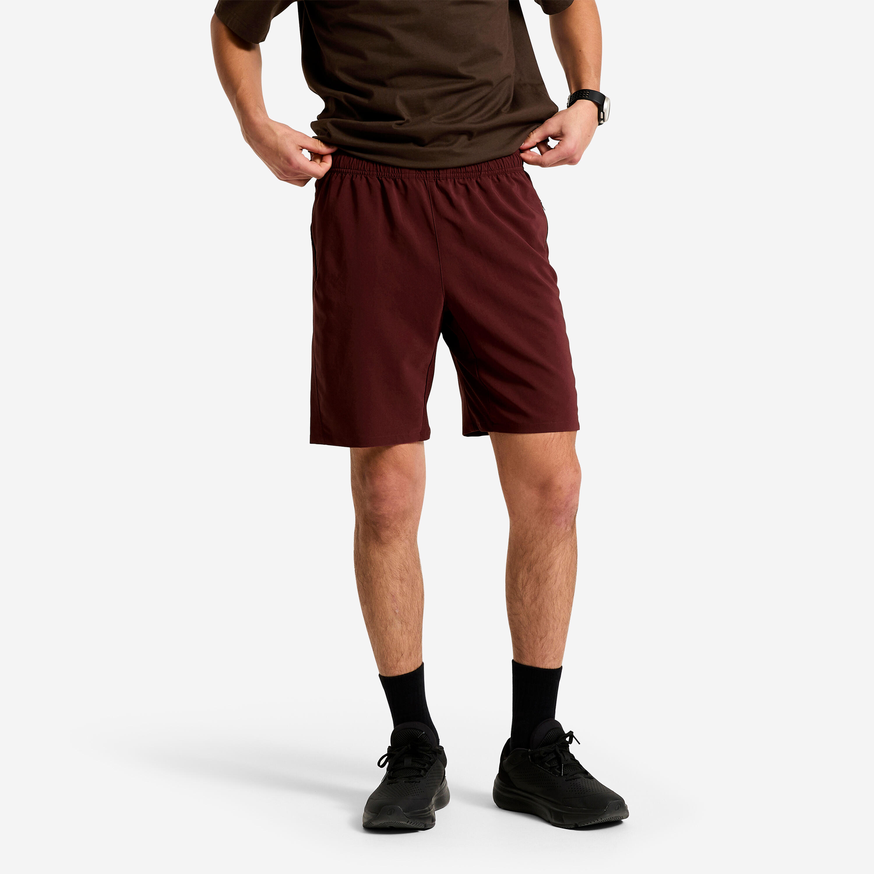 Men's Breathable Fitness Shorts with Zip-Up Pockets - Burgundy