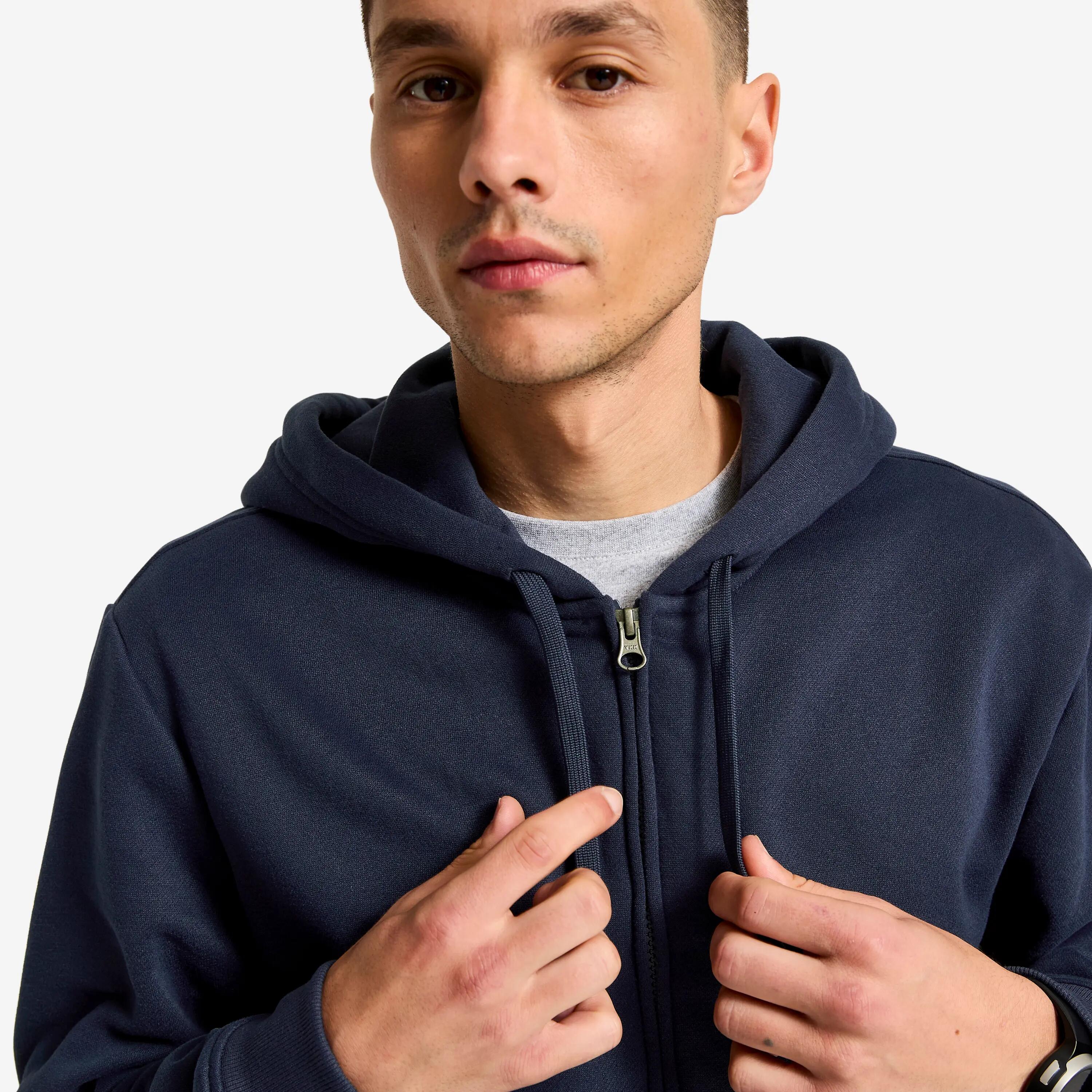 Felpa uomo palestra con cappuccio e zip pesante blu 4/5